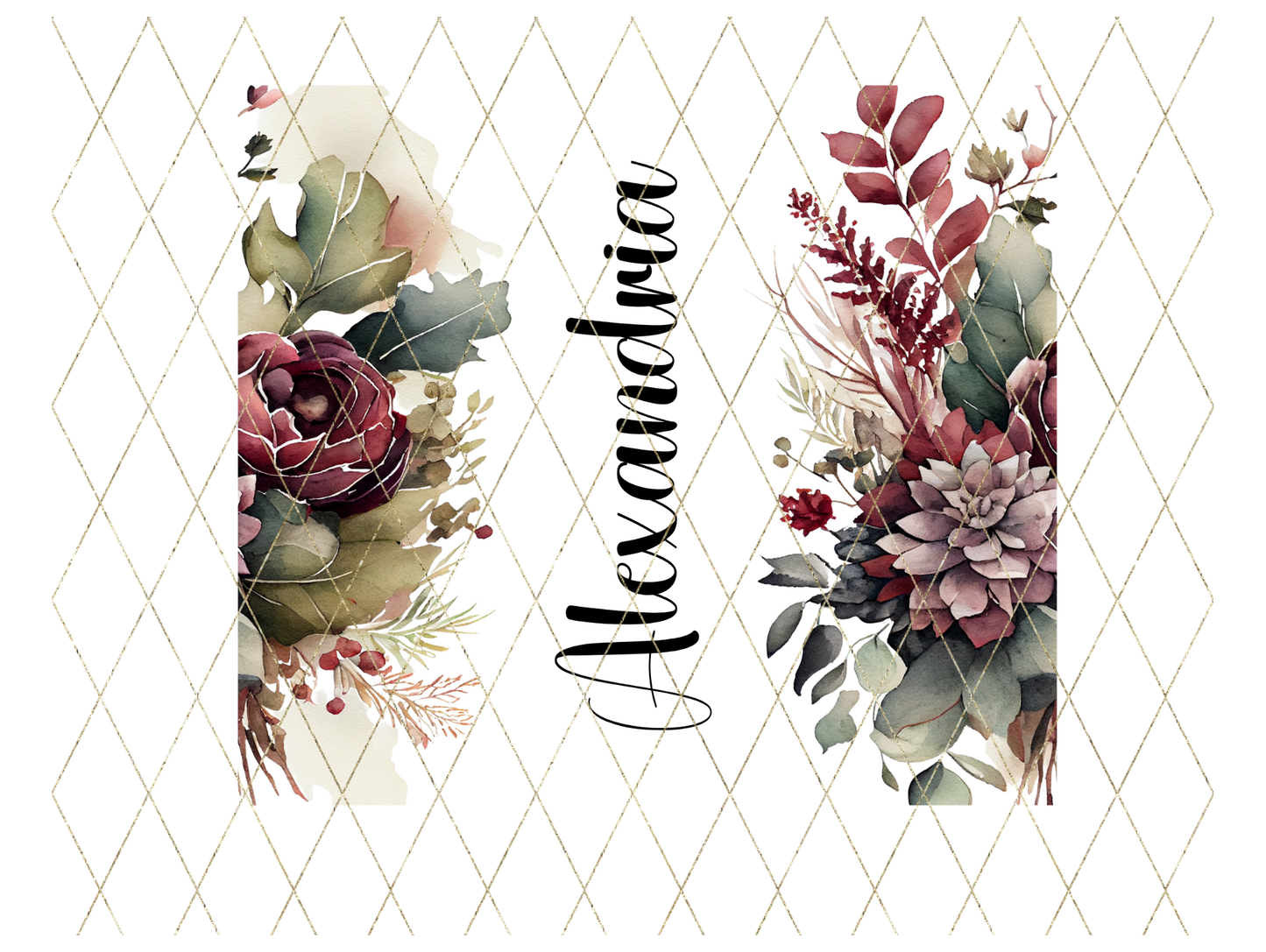 Burgundy Watercolor Floral Personalized Tumbler