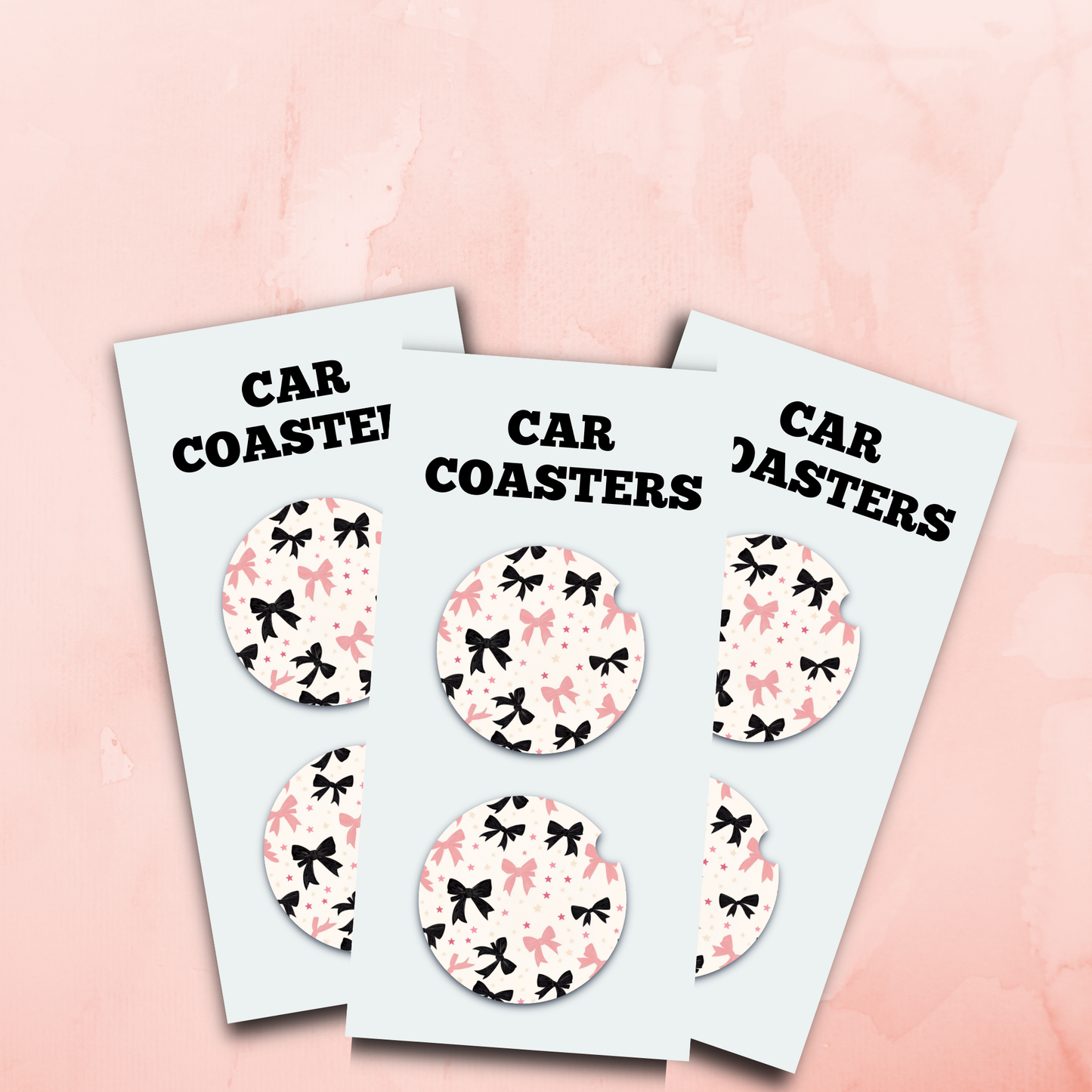 Pink & Black Coquette Bow Car Coaster