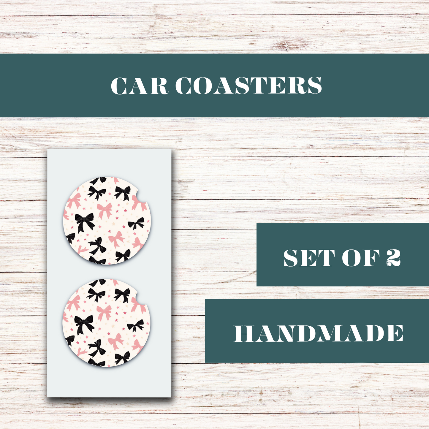 Pink & Black Coquette Bow Car Coaster