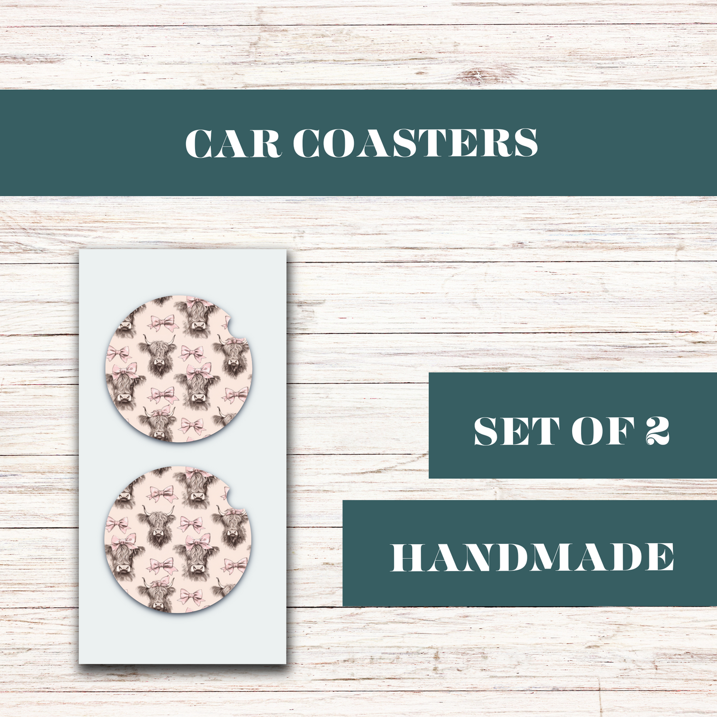 Highland Cow W/Pink Bow Car Coaster