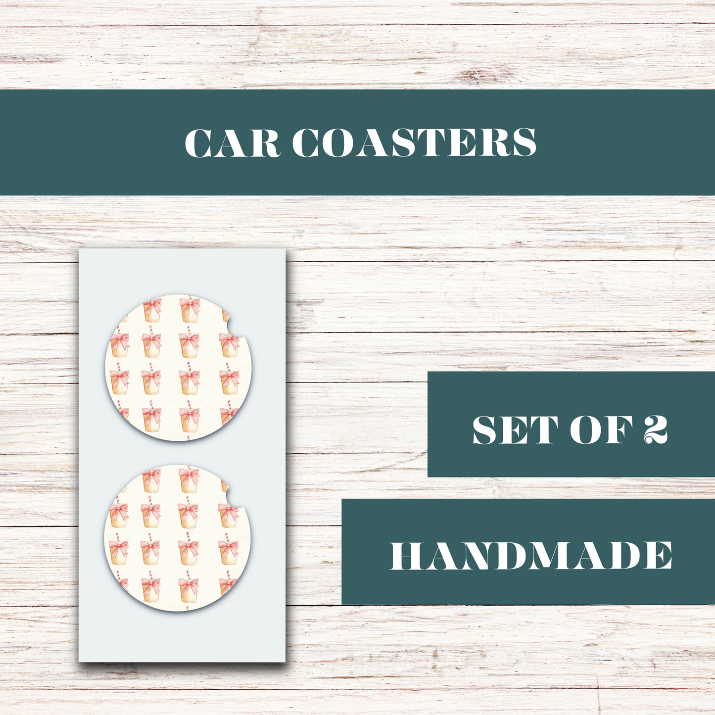 Pink Coquette Bow & Iced Coffee Car Coaster