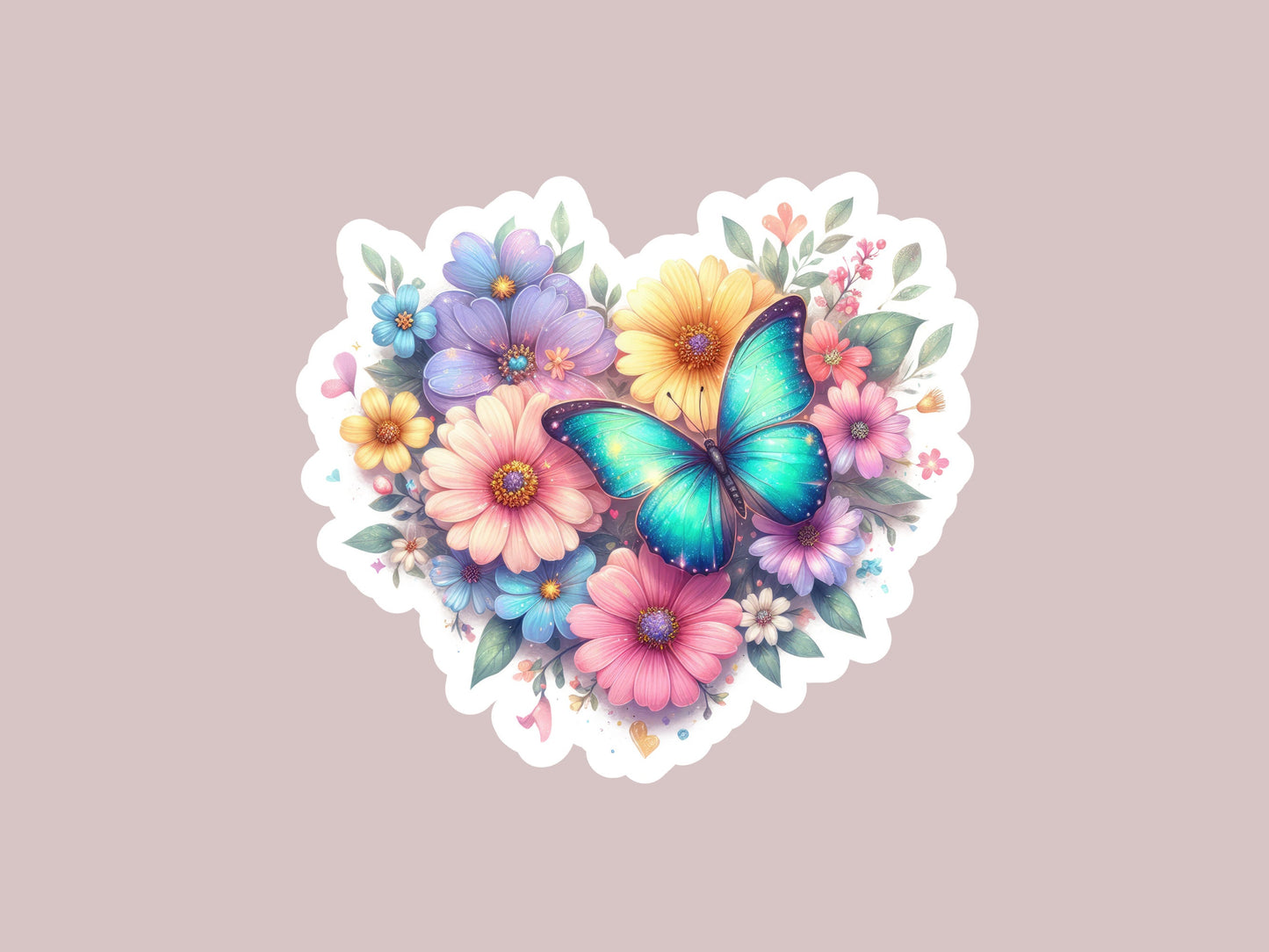 Heart Flowers and Butterfly Sticker