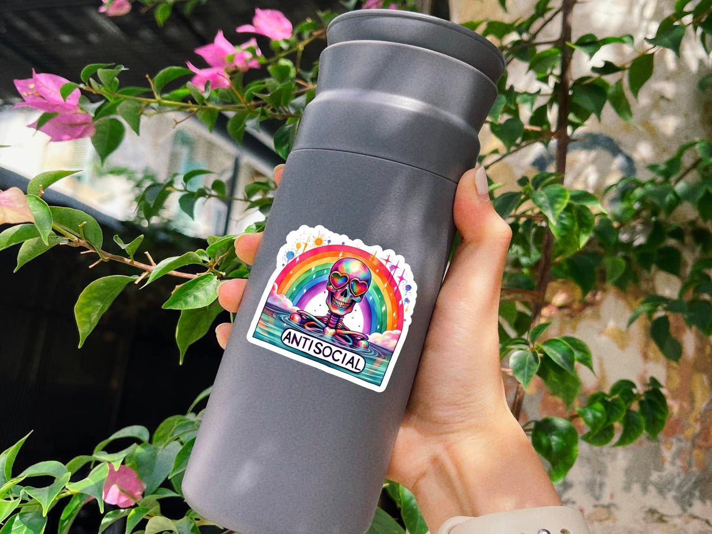 Anti Social Skeleton Rainbow Sticker