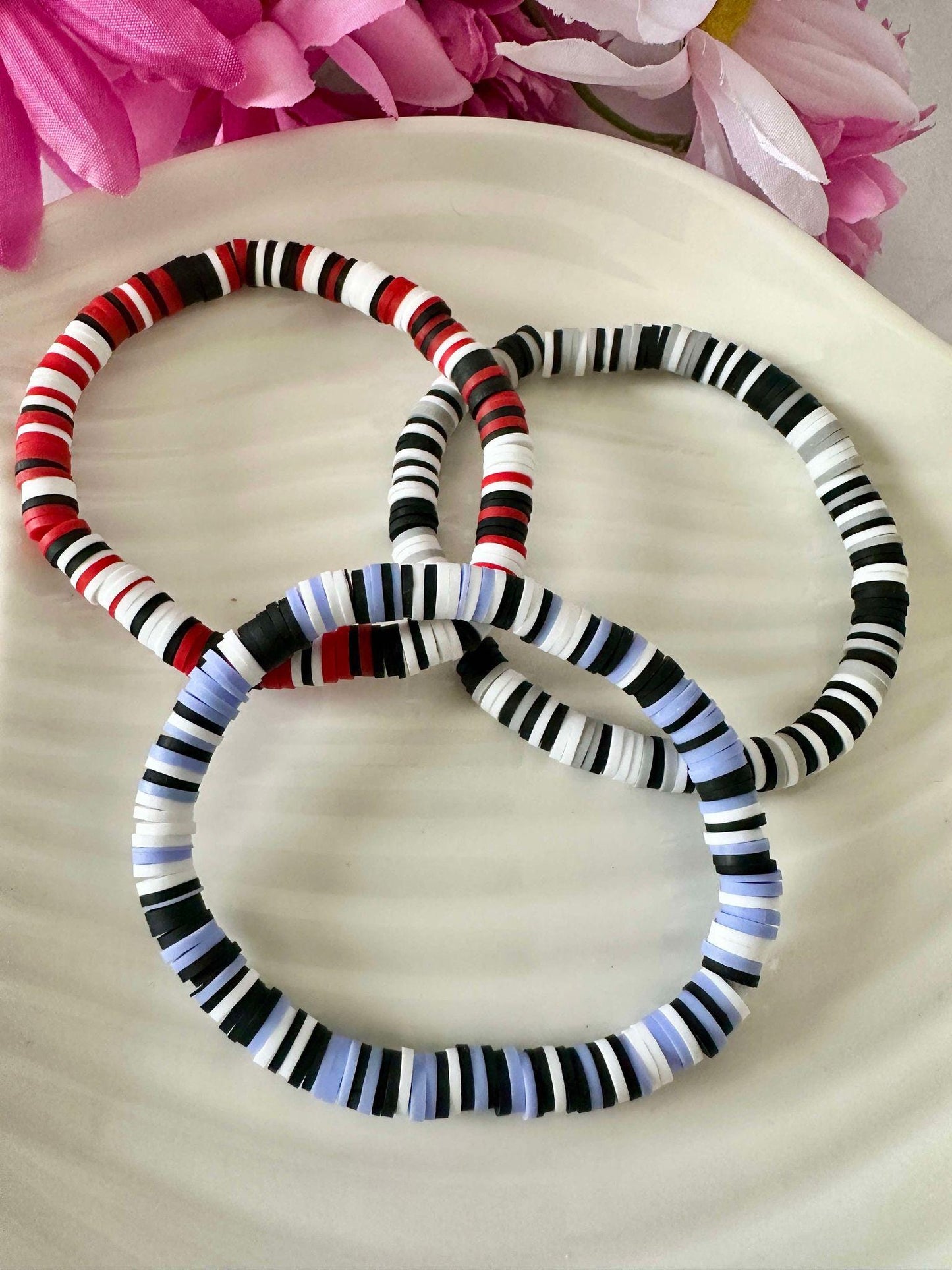 Single Strand Handmade Heishi Clay Beaded Stretch Bracelet