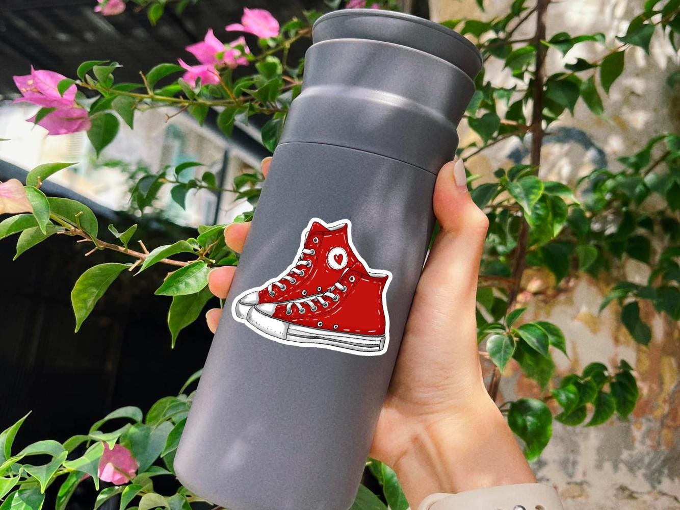 Red Sneakers Sticker: Laminated Vinyl Decal