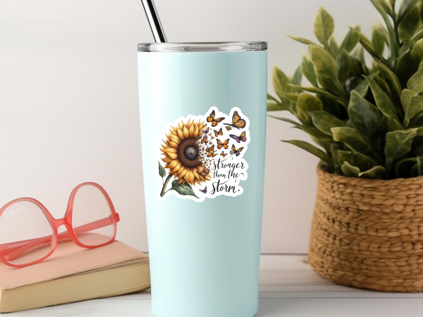 Sunflower Butterfly Stronger Than The Storm Sticker