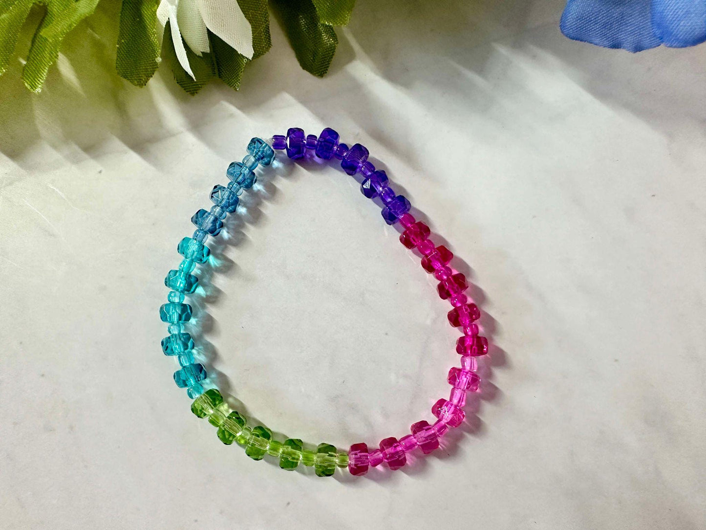 Single Strand Rainbow Faceted Bead Stretch Bracelet