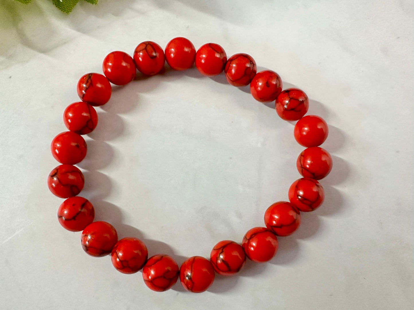Red & Black Marble Glass Bead Stretch Bracelet: Stackable Trendy Gift