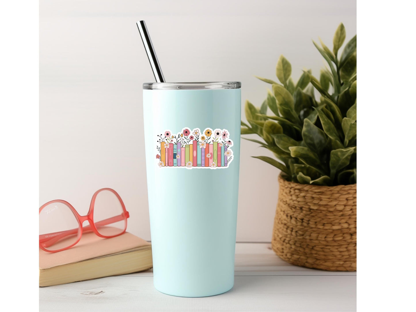 Books and Flowers Sticker