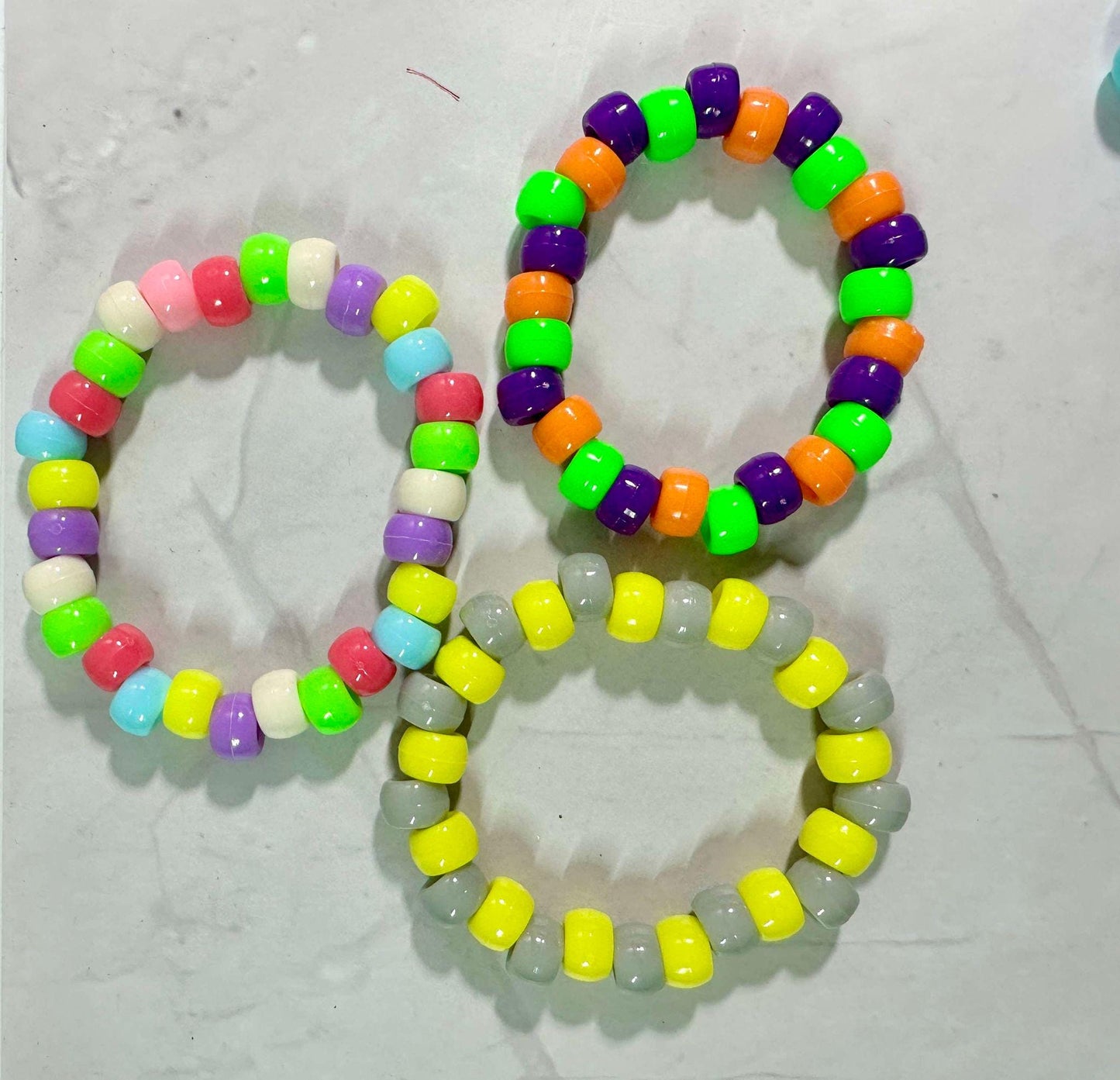 Single Strand Pony Bead Stretch Bracelet: Colorful Kidcore Stackable Bracelet
