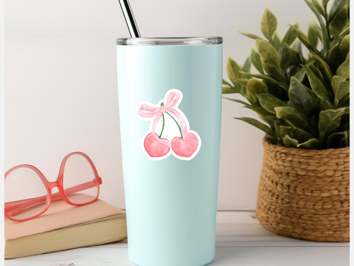 Light Pink Cherry Bow Sticker
