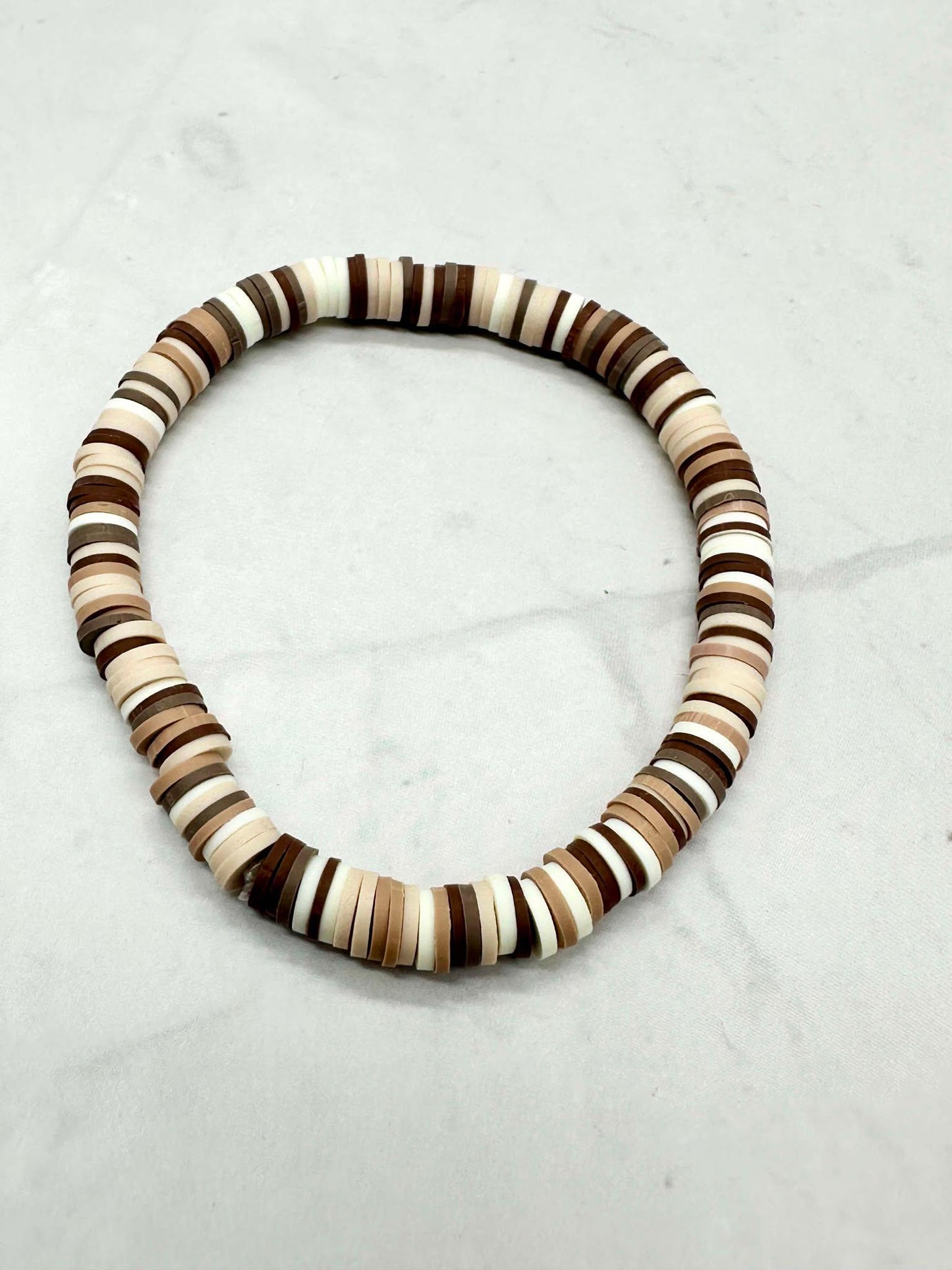 Single Strand Multi Brown Heishi Clay Beaded Bracelet