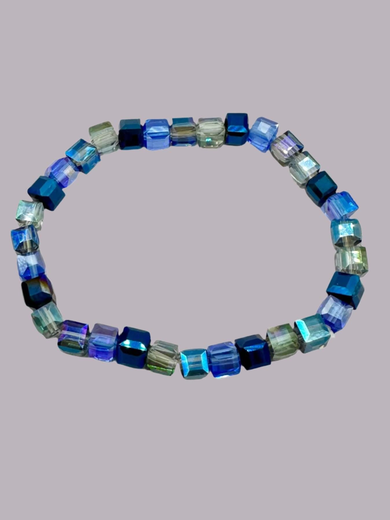 Single Strand Blue Beaded Stretch Bracelet