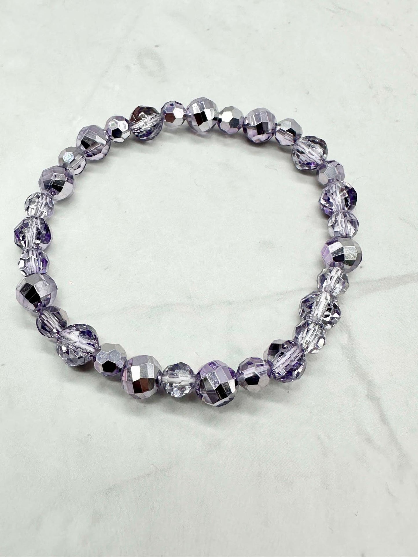 Single Strand Light Purple Crystal Beaded Stretch Bracelet: Handmade Stacker
