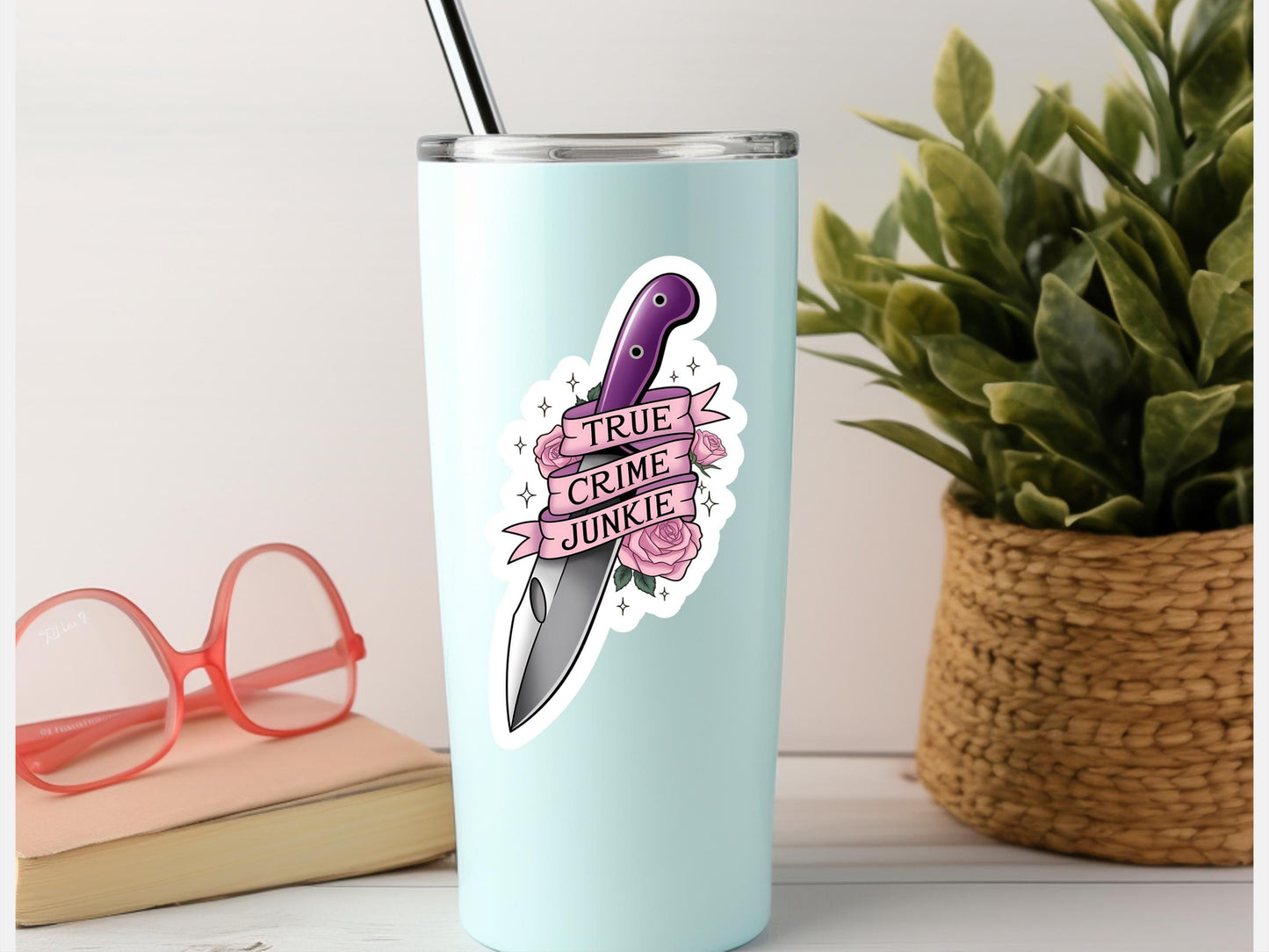 True Crime Junkie Knife Sticker