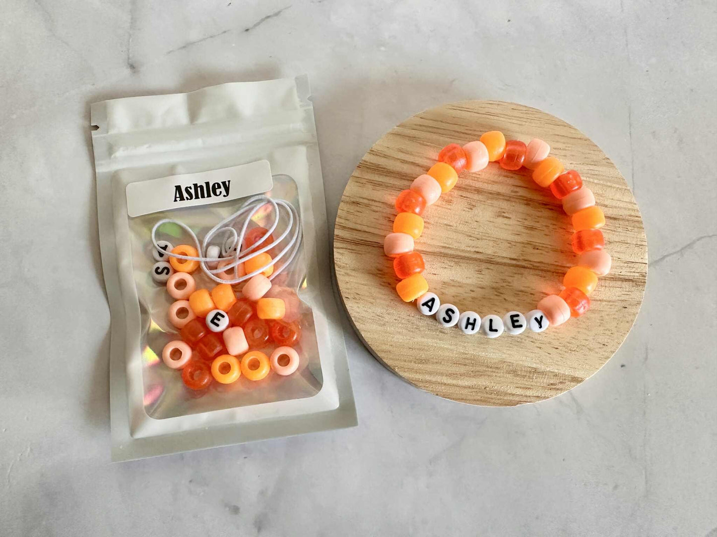 DIY Personalized Name Bracelet Kit: Orange Jelly Beads, Party Favor