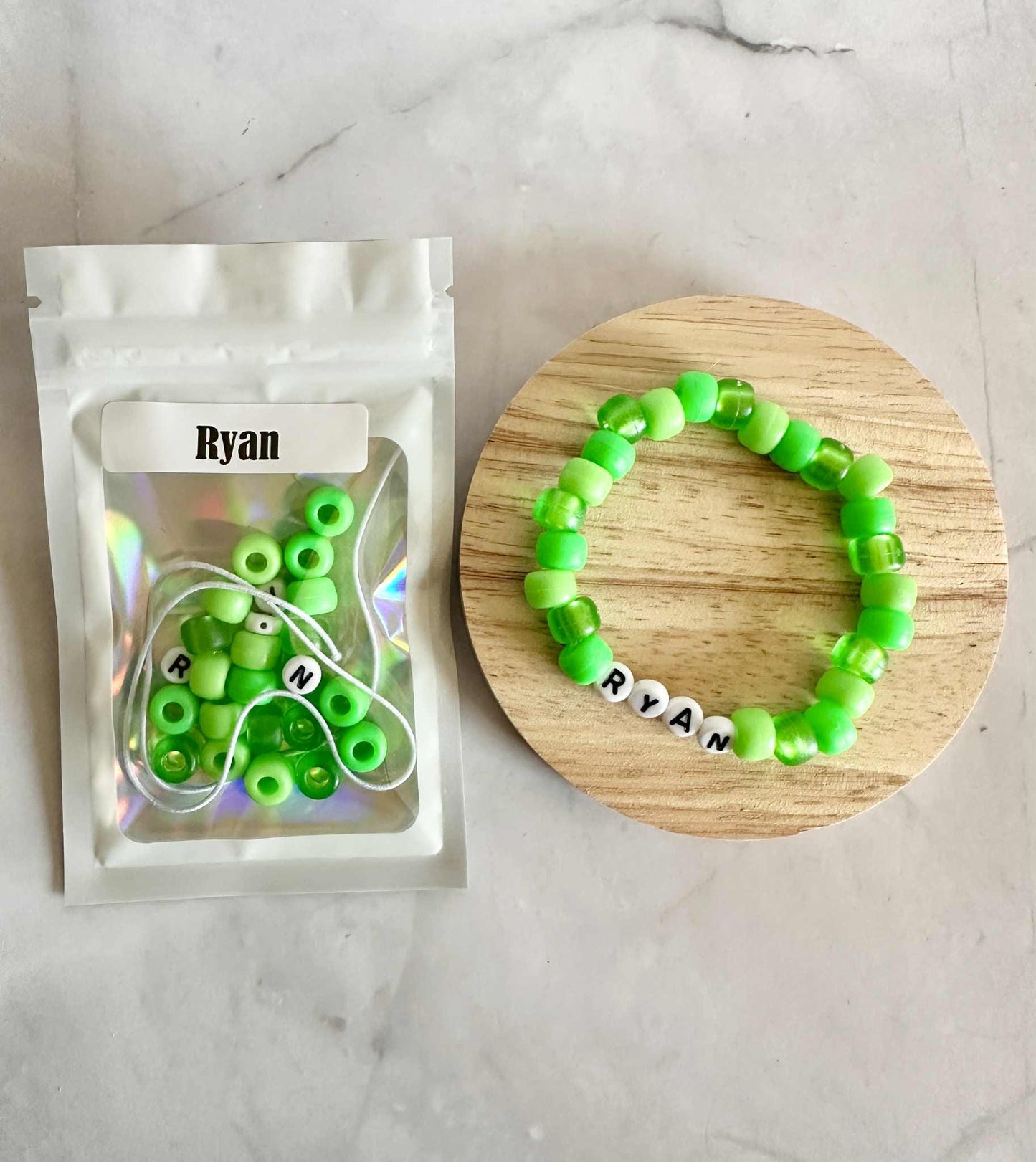 DIY Personalized Name Bracelet Kit: Green Jelly Beads, Birthday Party Favor
