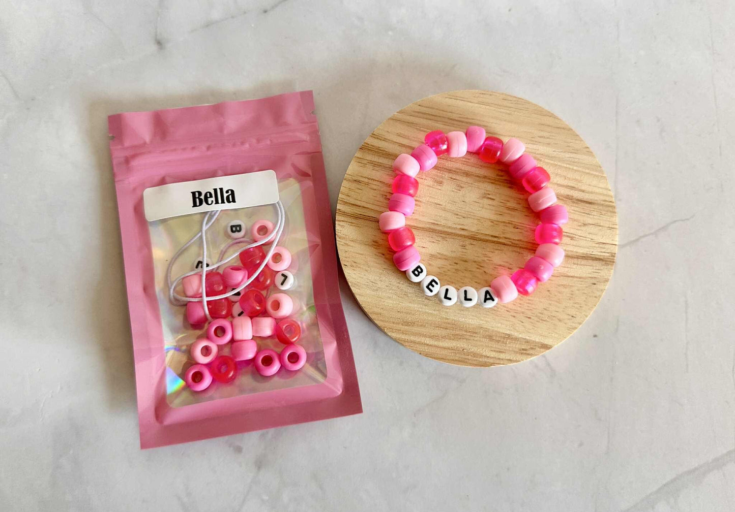 DIY Personalized Name Bracelet Kit: Pink Jelly Beads, Birthday Party Favor