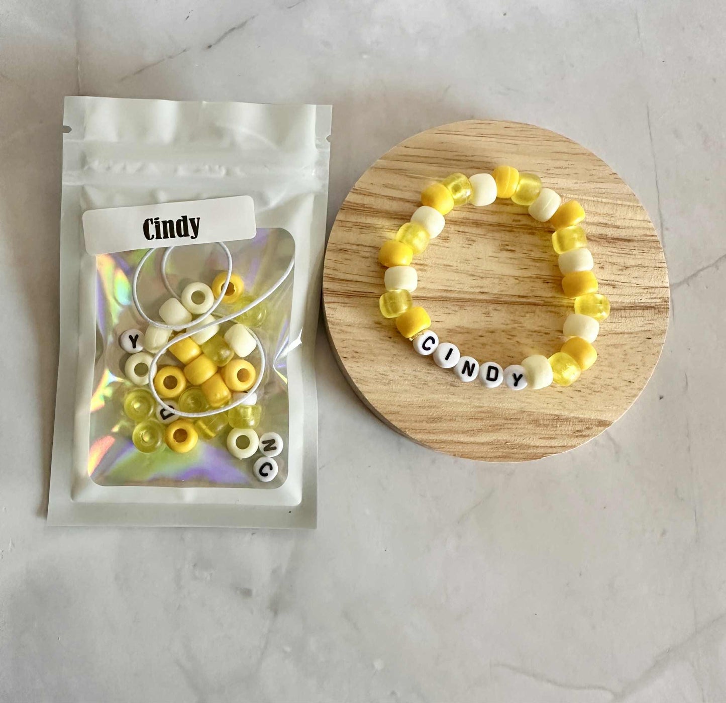 DIY Personalized Name Bracelet Kit: Yellow Jelly Beads, Custom Party Favor