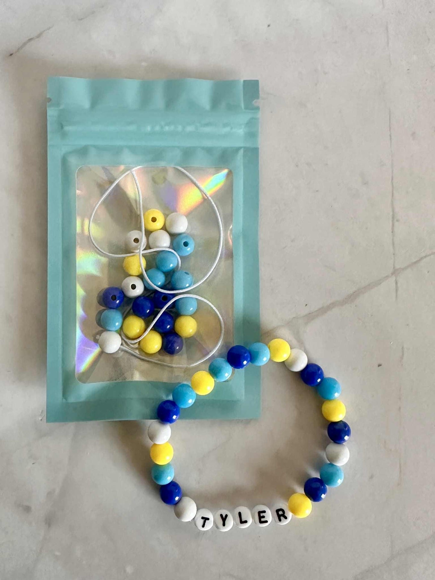DIY Blue Boys Bracelet Kit: Custom Name, Birthday Party Favor