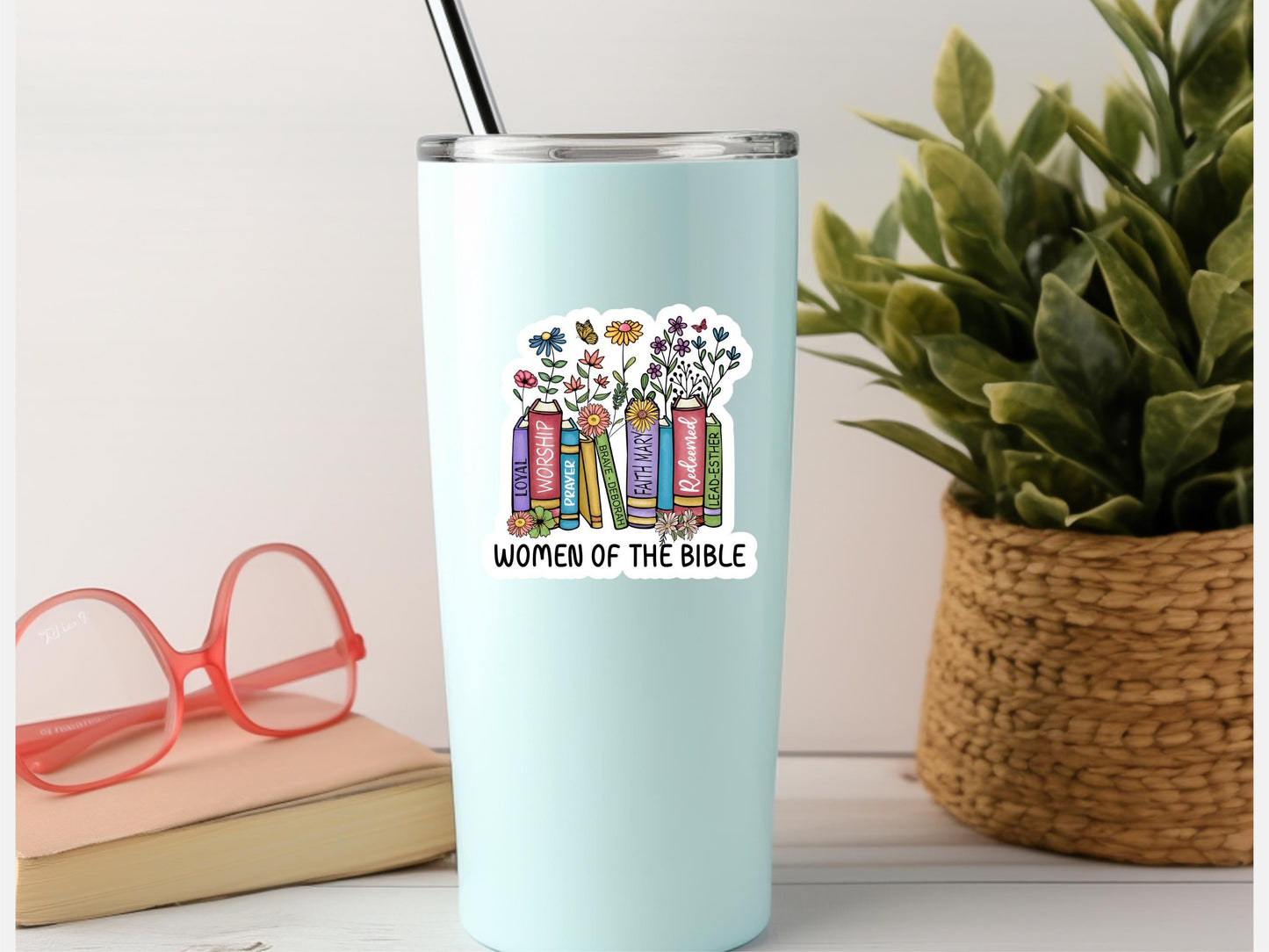 Women of the Bible Books and Flowers Sticker