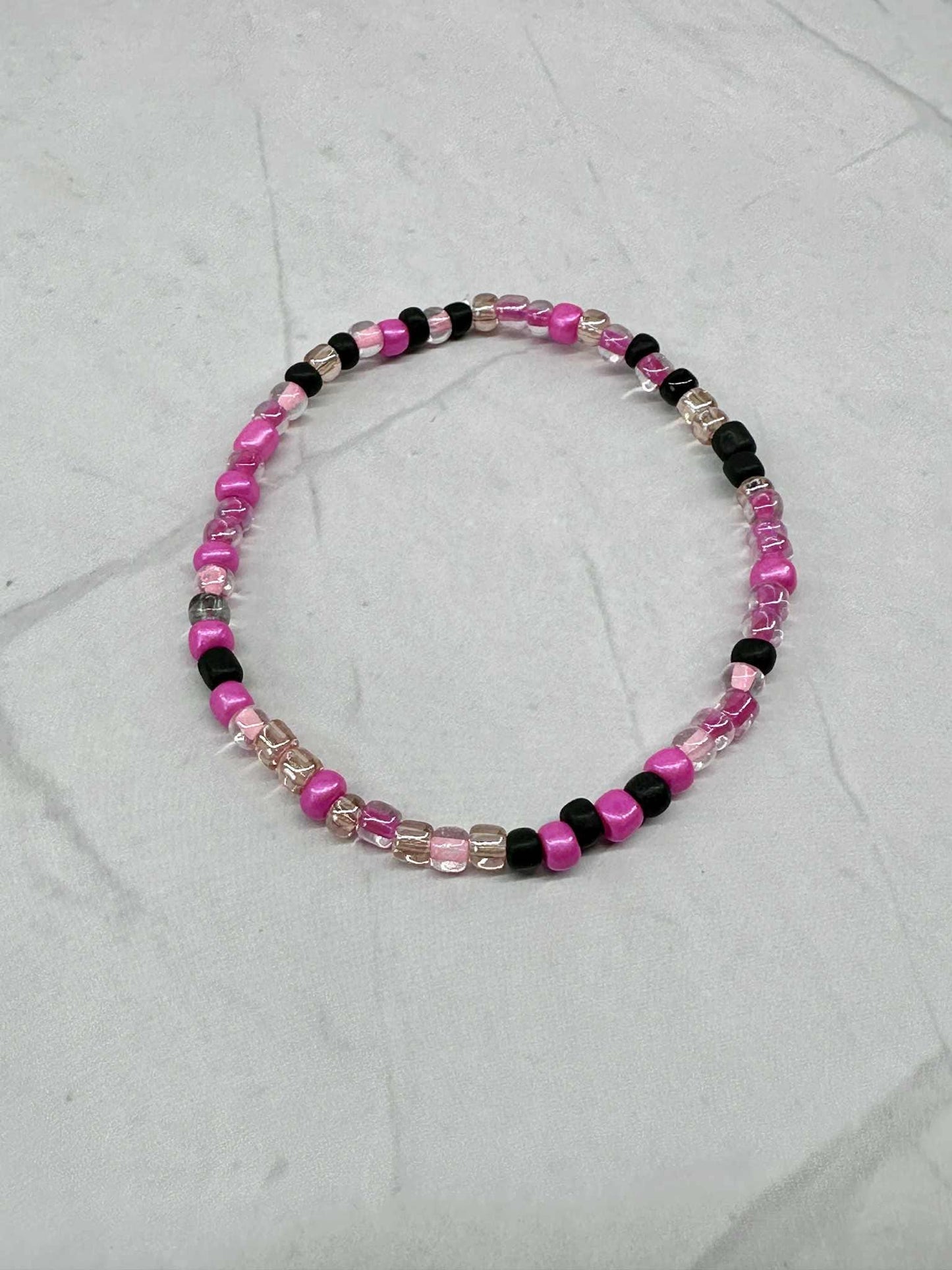 Pink/Black/Clear Seed Bead Stretch Bracelet