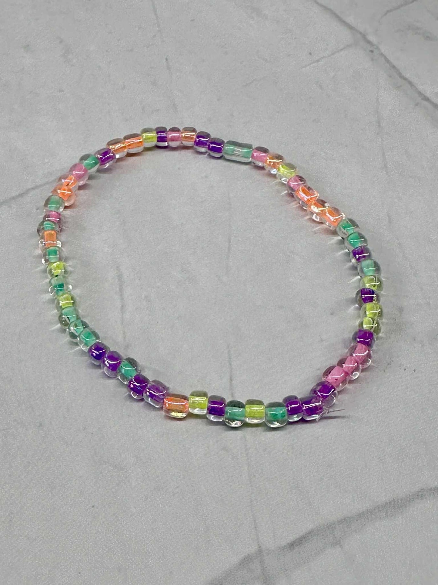 Single Strand Multi Pastel Seed Bead Stretch Bracelet