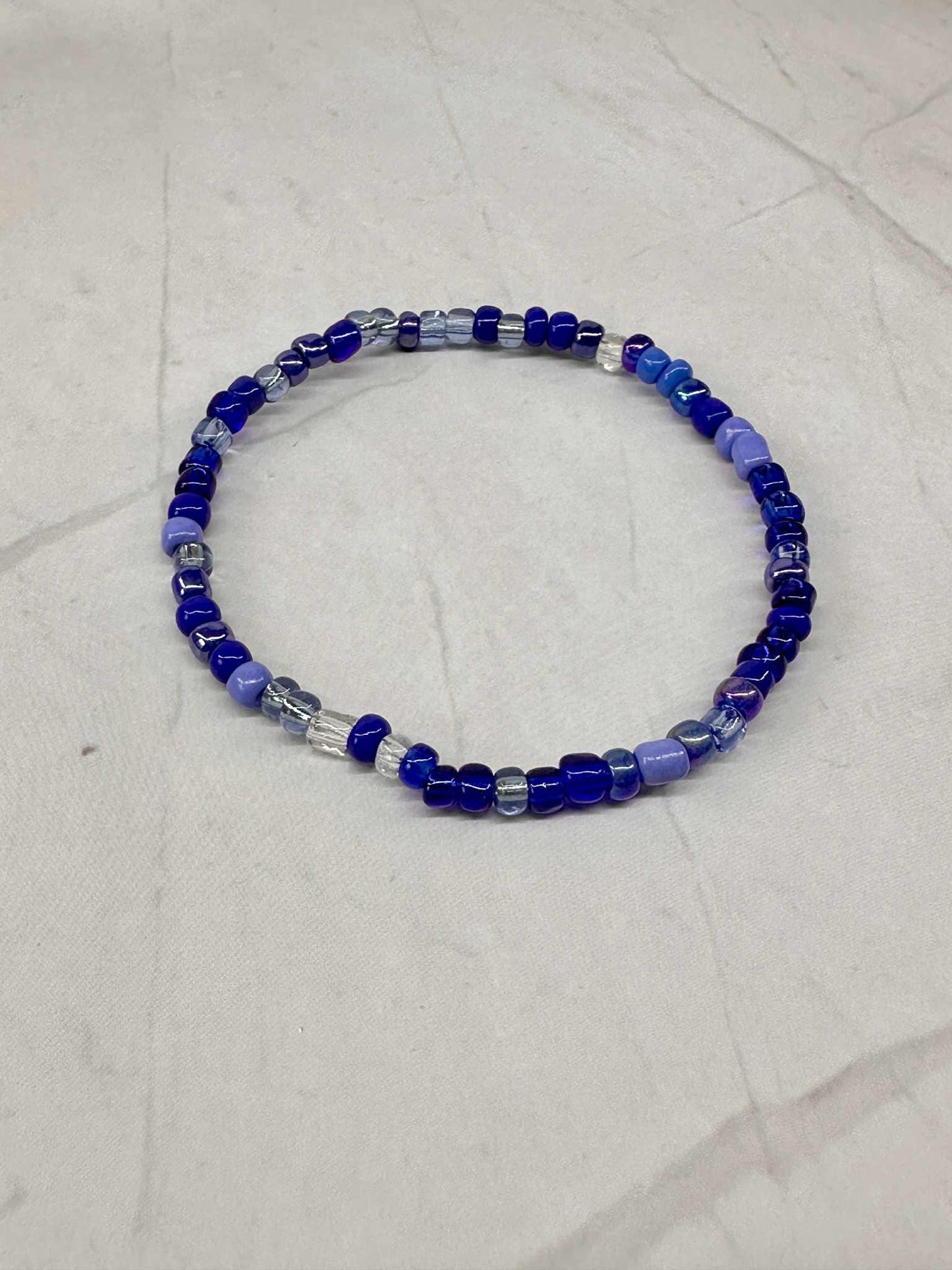 Single Strand Multi Blue Seed Bead Stretch Bracelet