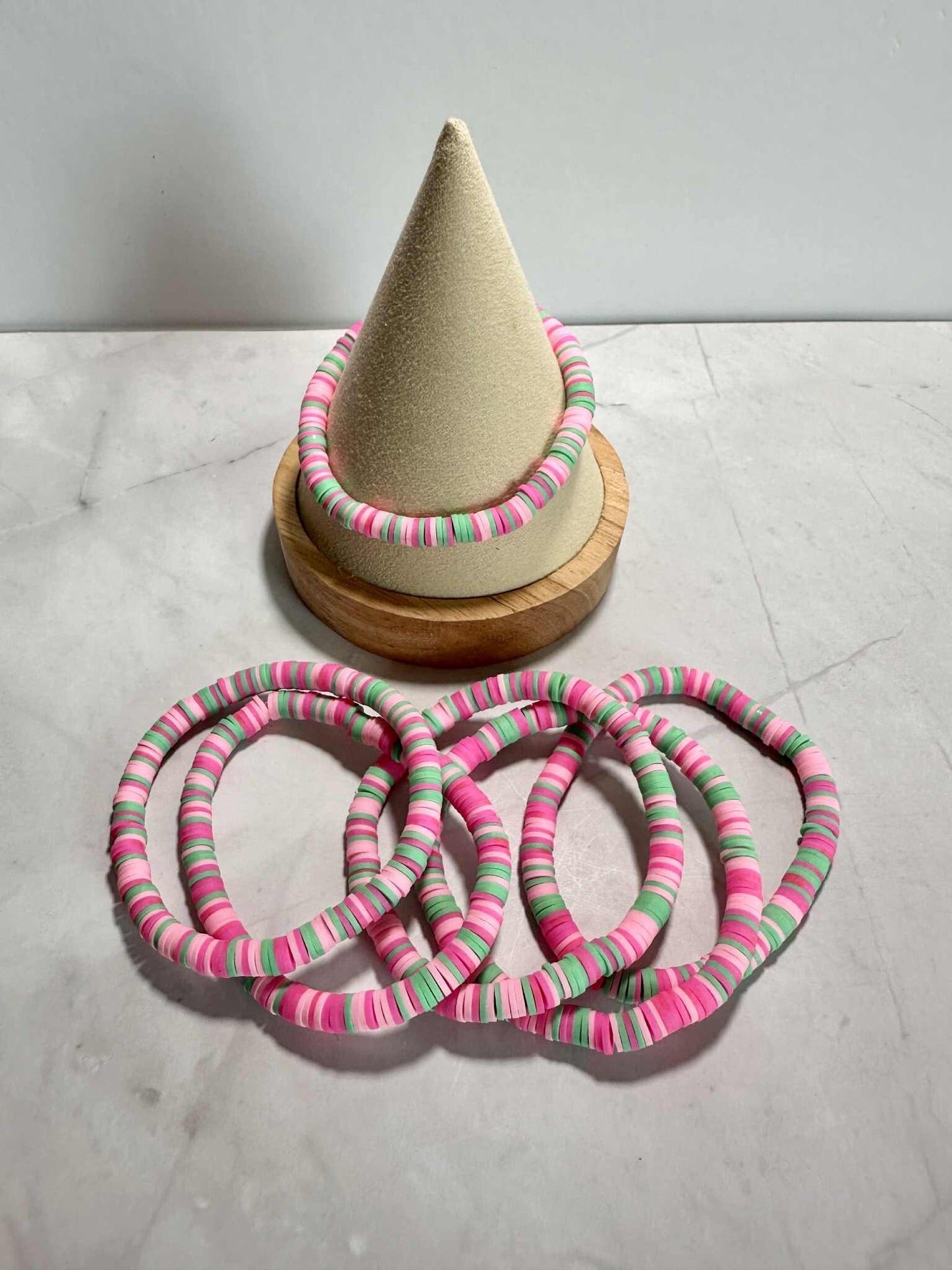 Single Strand Pink Heishi Clay Beaded Bracelet