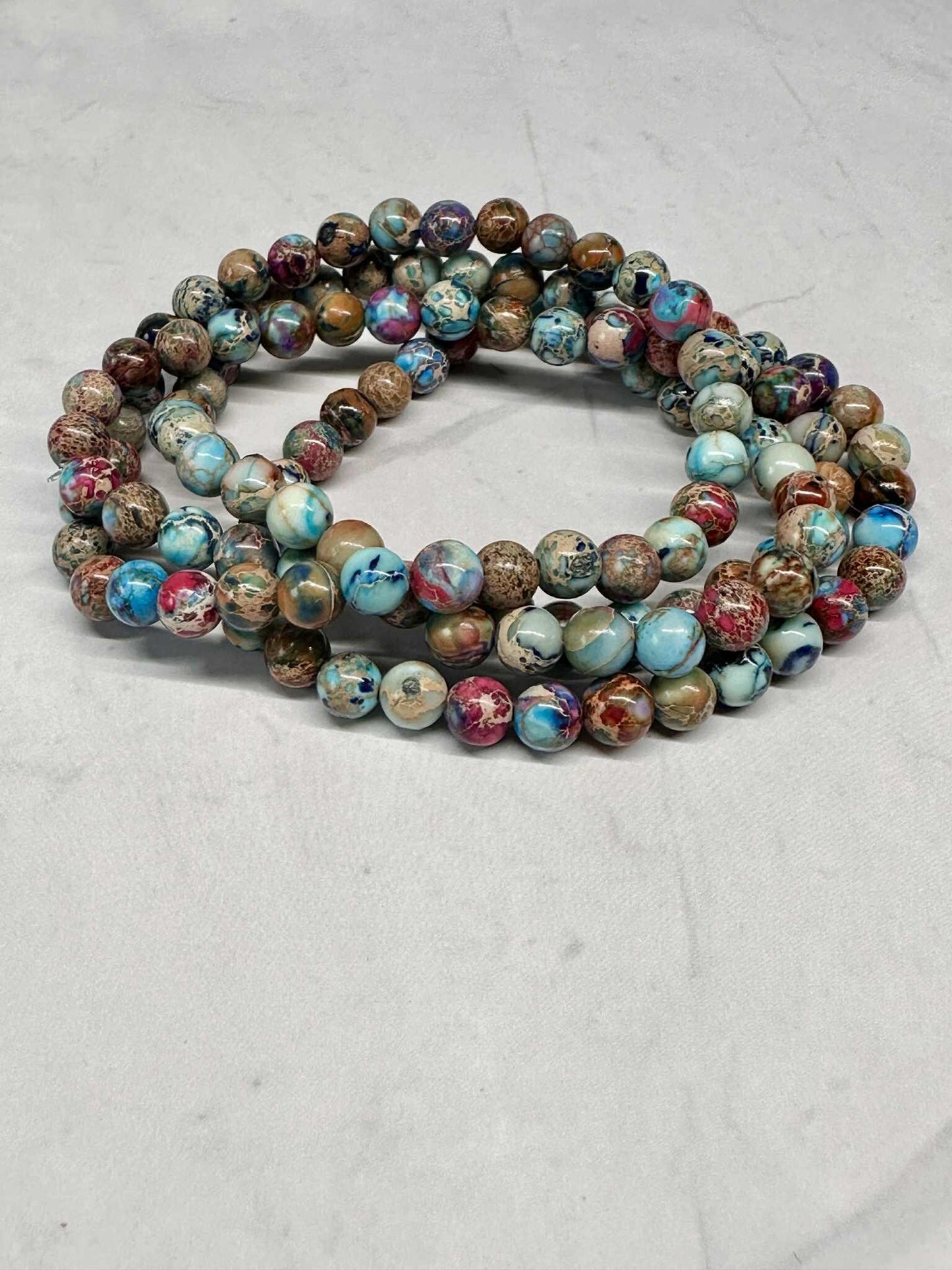 Multi Color Rustic Glass Beaded Stretch Bracelet
