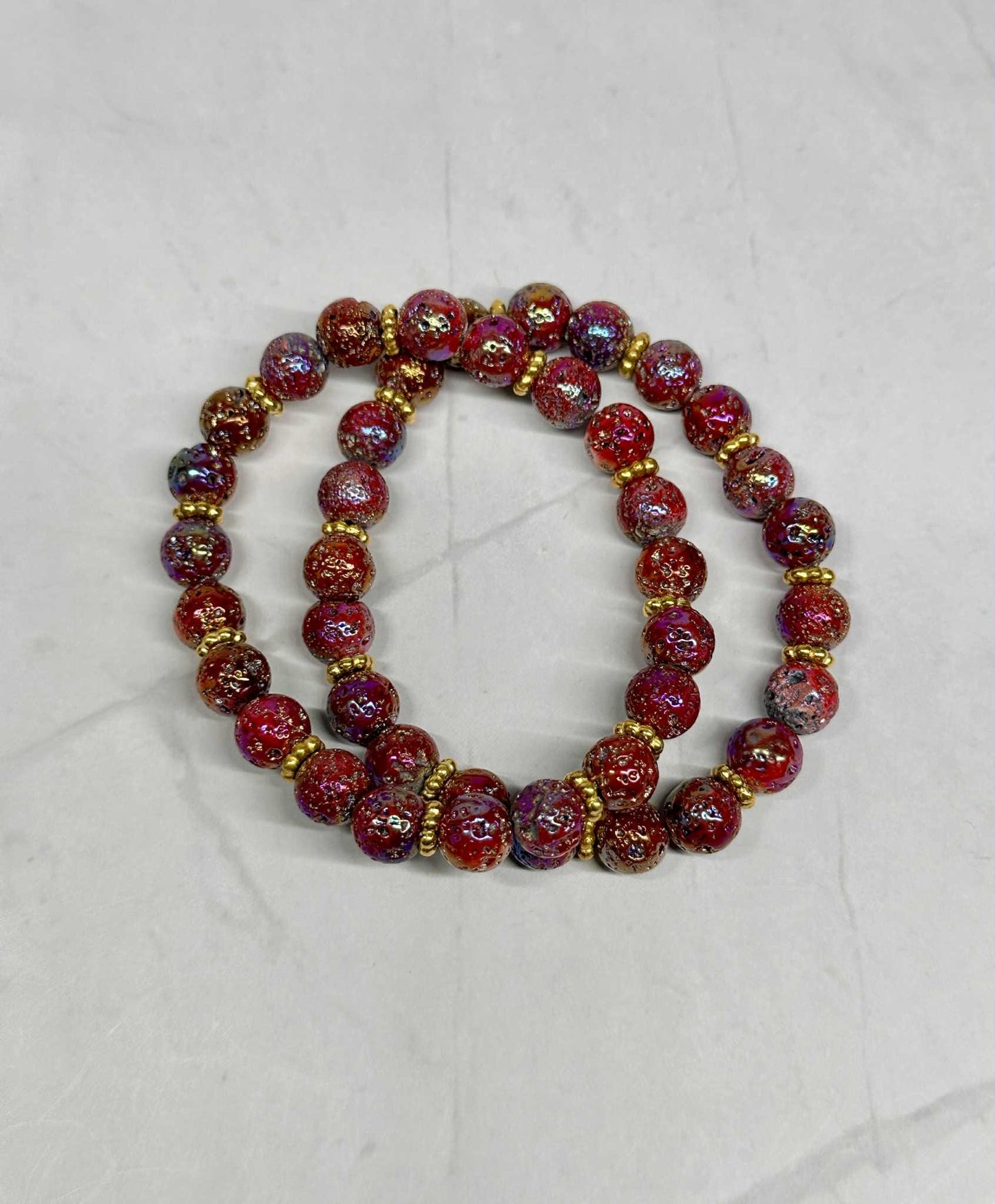 Multi Color Dark Red Glass Beaded Stretch Bracelet