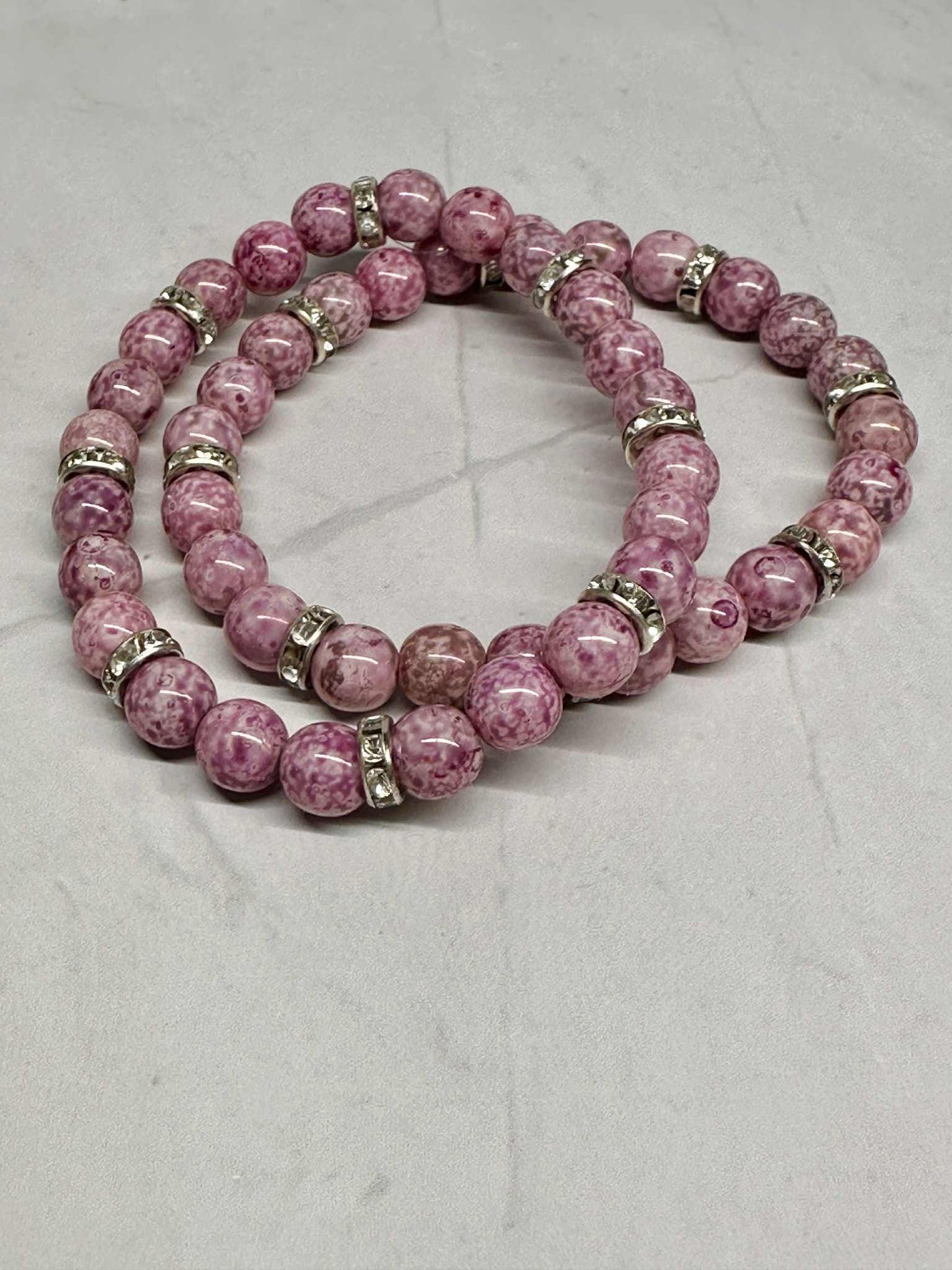 Single Strand Pink Glass Beaded Stretch Bracelet