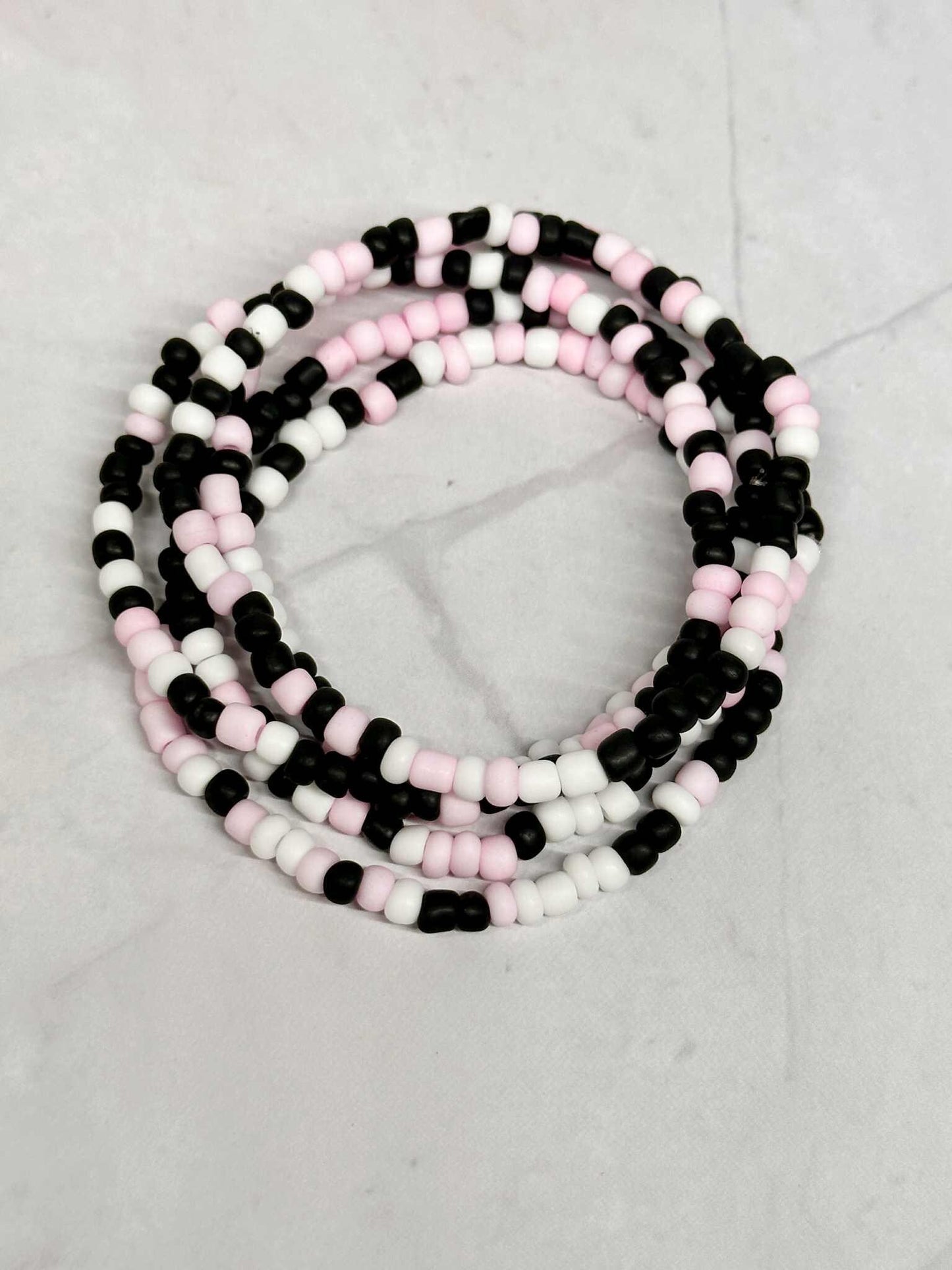 Single Strand Pink/Black/White Matte Seed Bead Bracelet