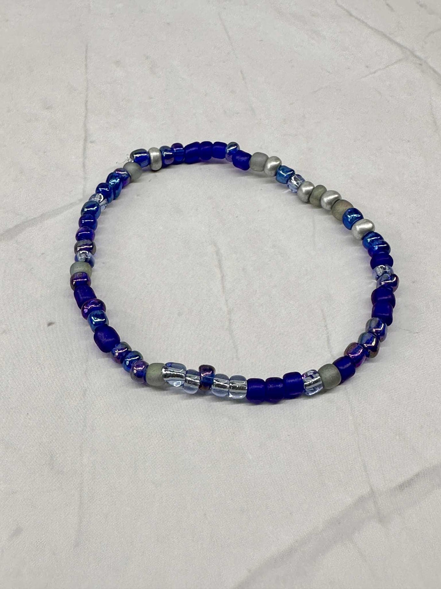 Single Strand Multi Blue Seed Bead Bracelet