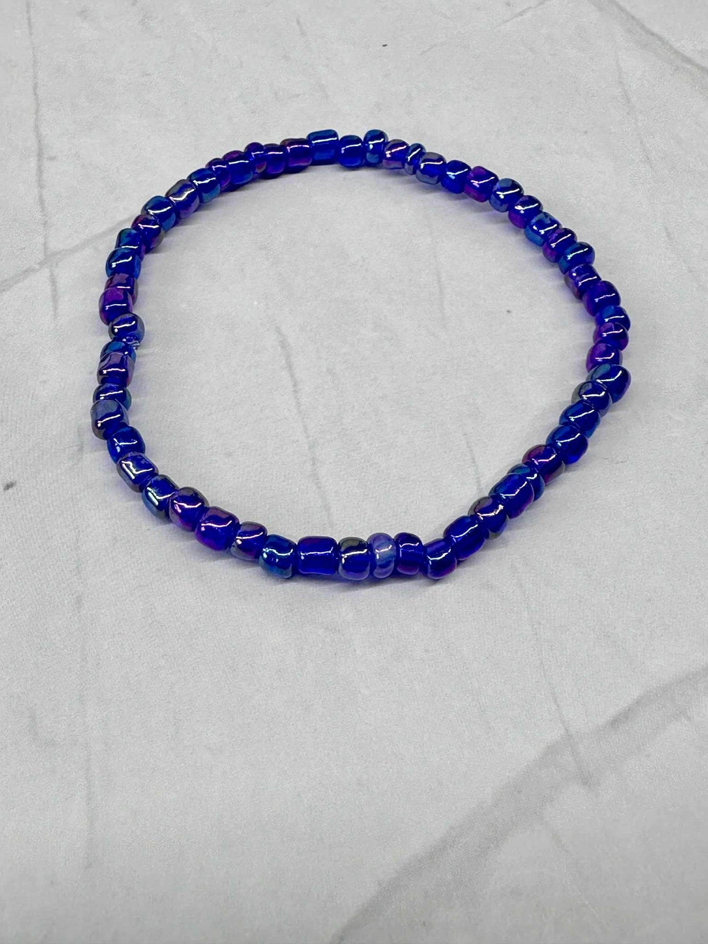 Single Strand Sapphire Seed Bead Stretch Bracelet