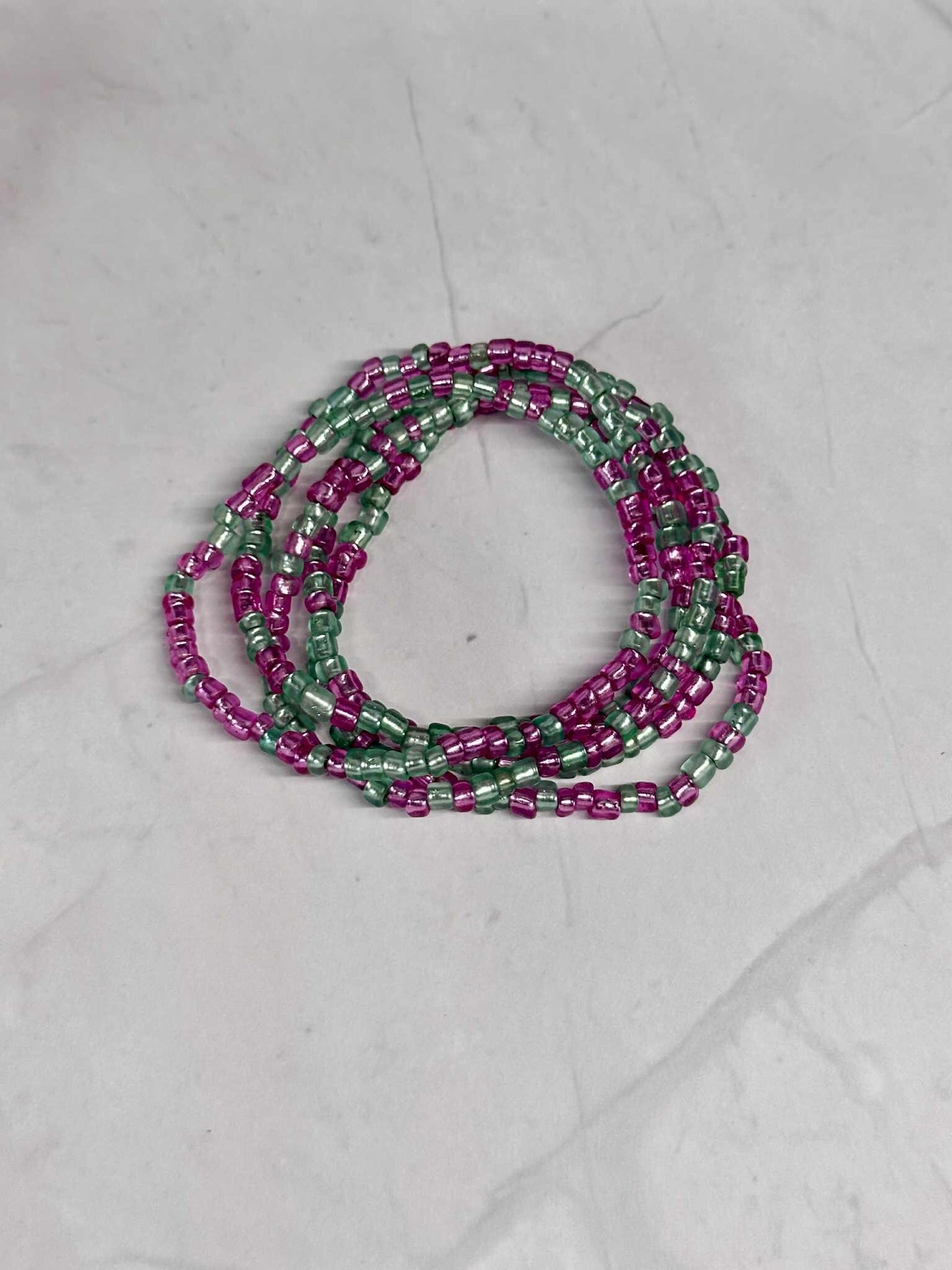 Single Strand Translucent Pink & Green Seed Bead Bracelet
