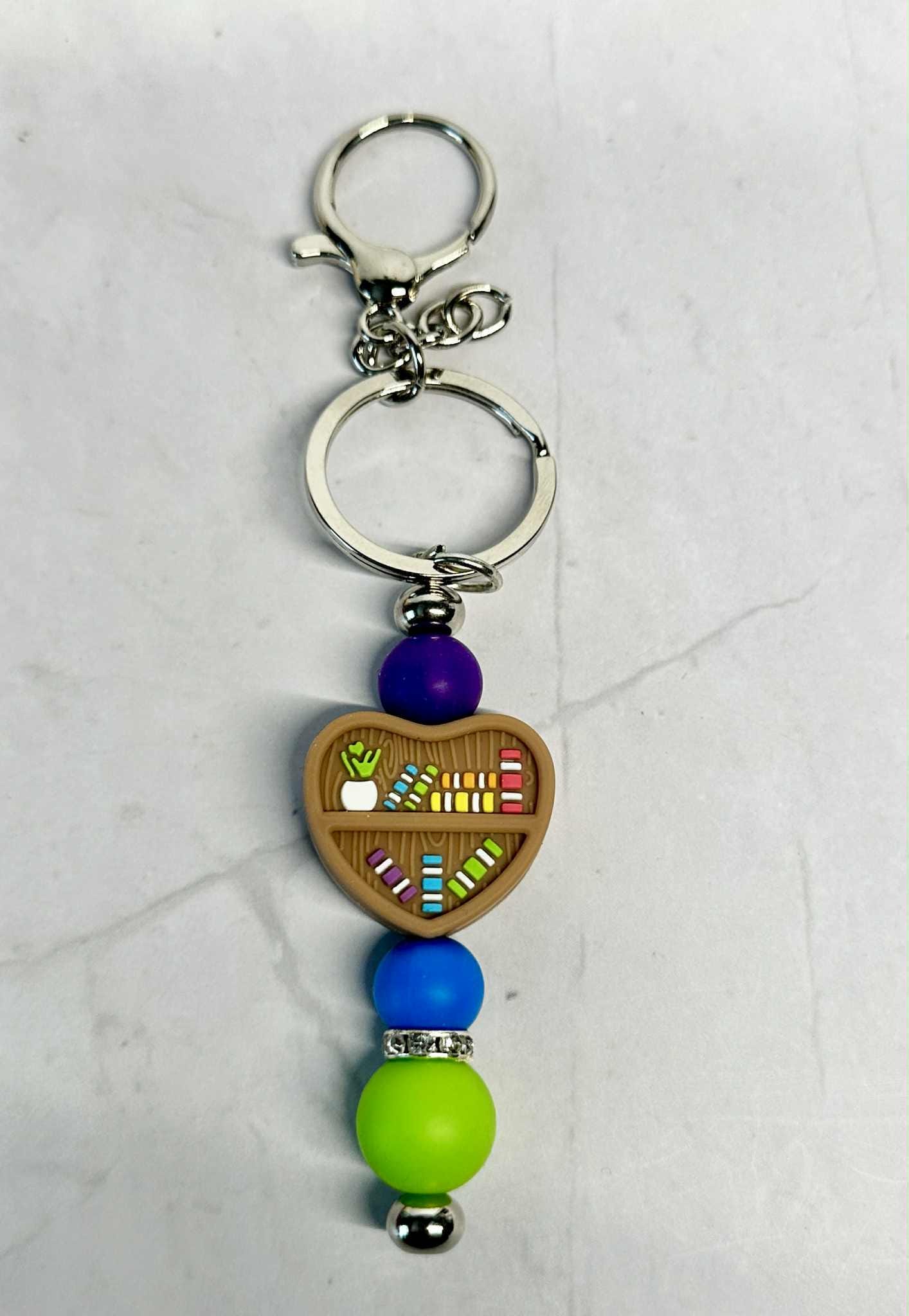 Heart Bookshelf Silicone Keychain, Silicone Bead Keychain, Zipper Pull