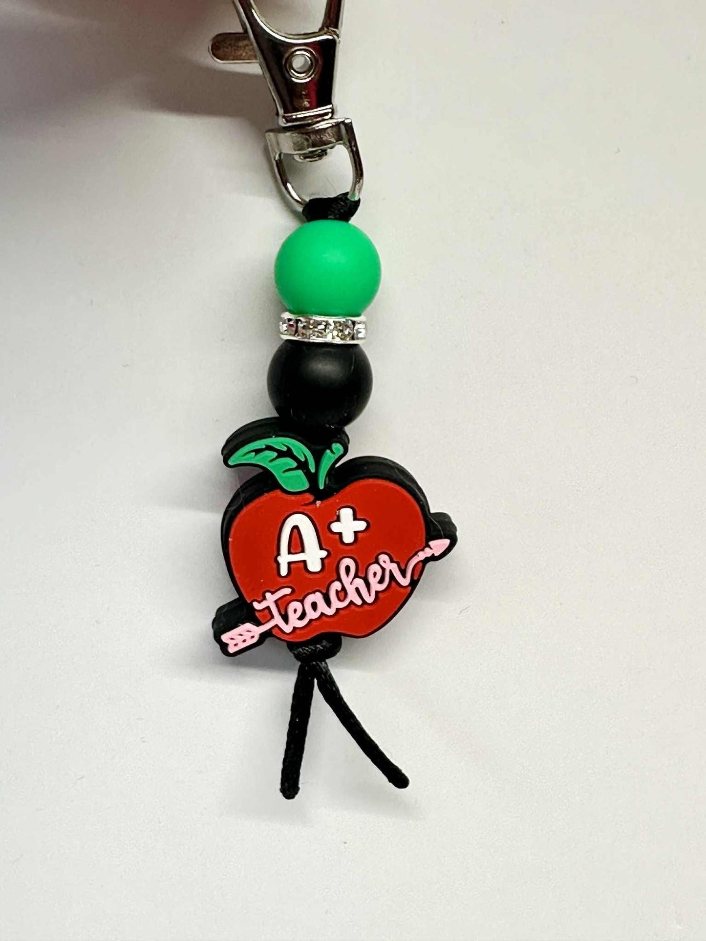 A+ Teacher Apple Keychain, Silicone Bead Keychain, Zipper Pull
