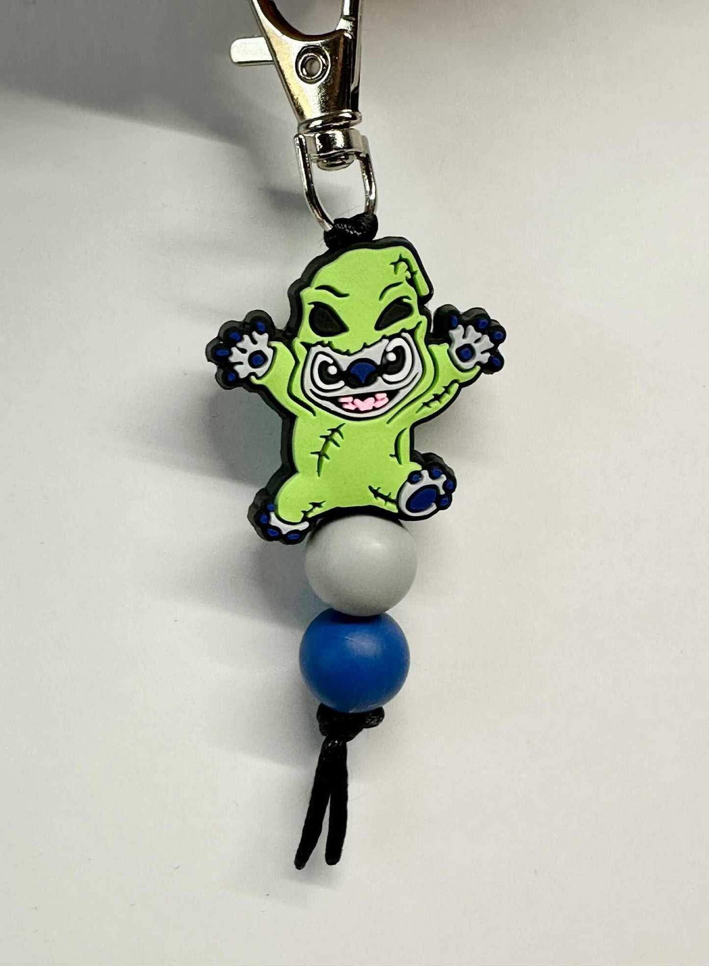 Blue Alien Costume Keychain, Silicone Bead Keychain, Zipper Pull