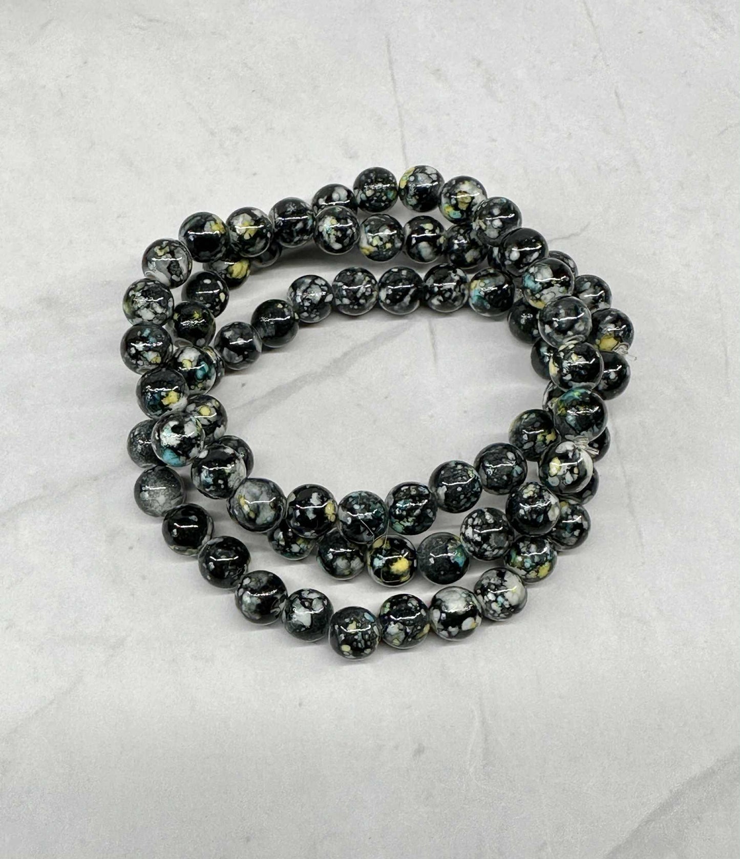 Single Strand Black Glass Beaded Stretch Bracelet