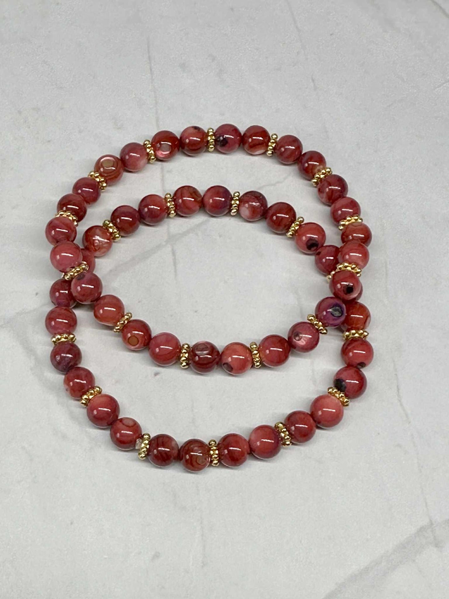 Dark Red Glass Beaded Stretch Bracelet