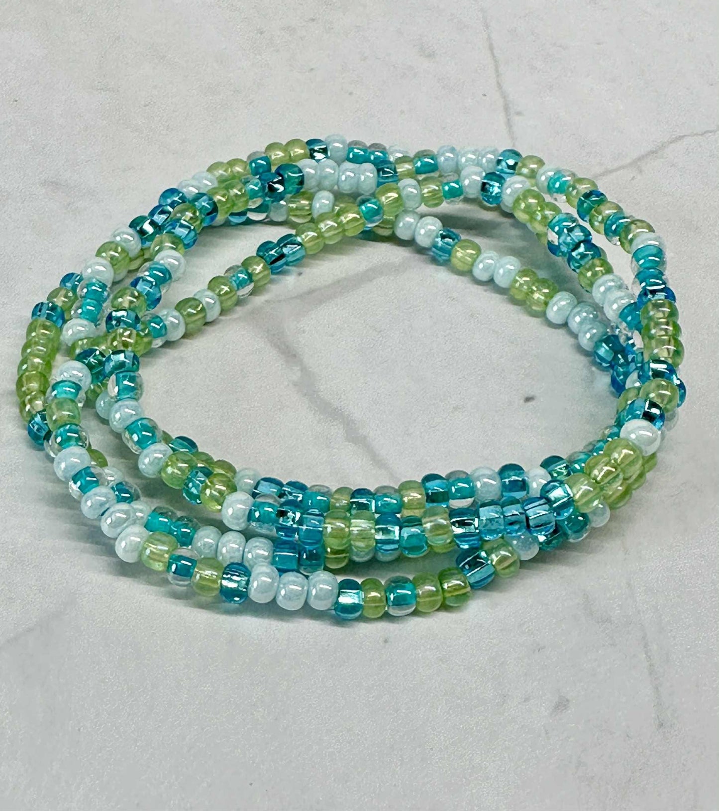 Blue & Green Mix Seed Bead Stretch Bracelet