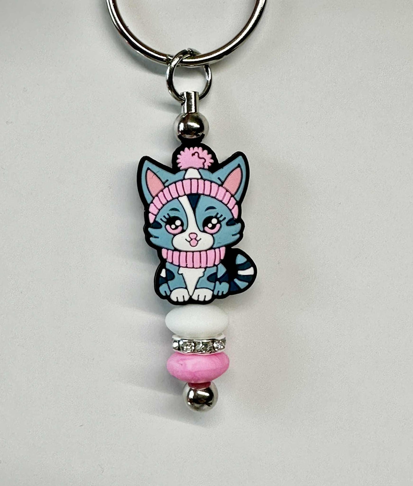 Cute Cat Silicone Keychains, Silicone Bead Keychain, Zipper Pull