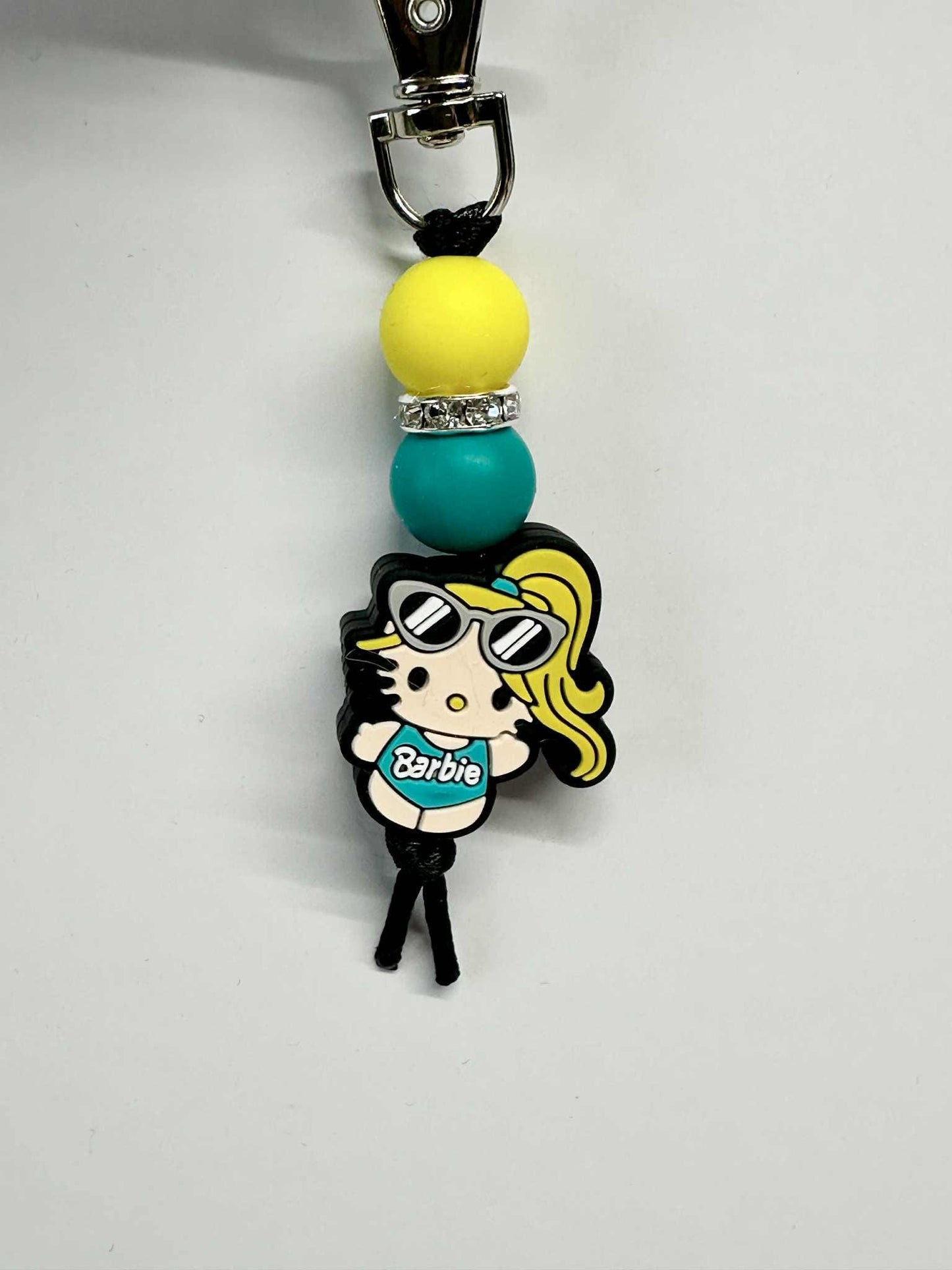 Summer Girl Kitty Keychain, Silicone Bead Keychain, Zipper Pull