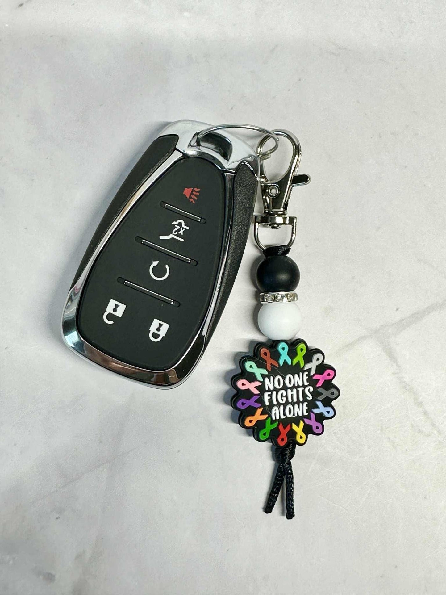 No One Fights Alone Cancer Keychain, Silicone Bead Keychain, Zipper Pull