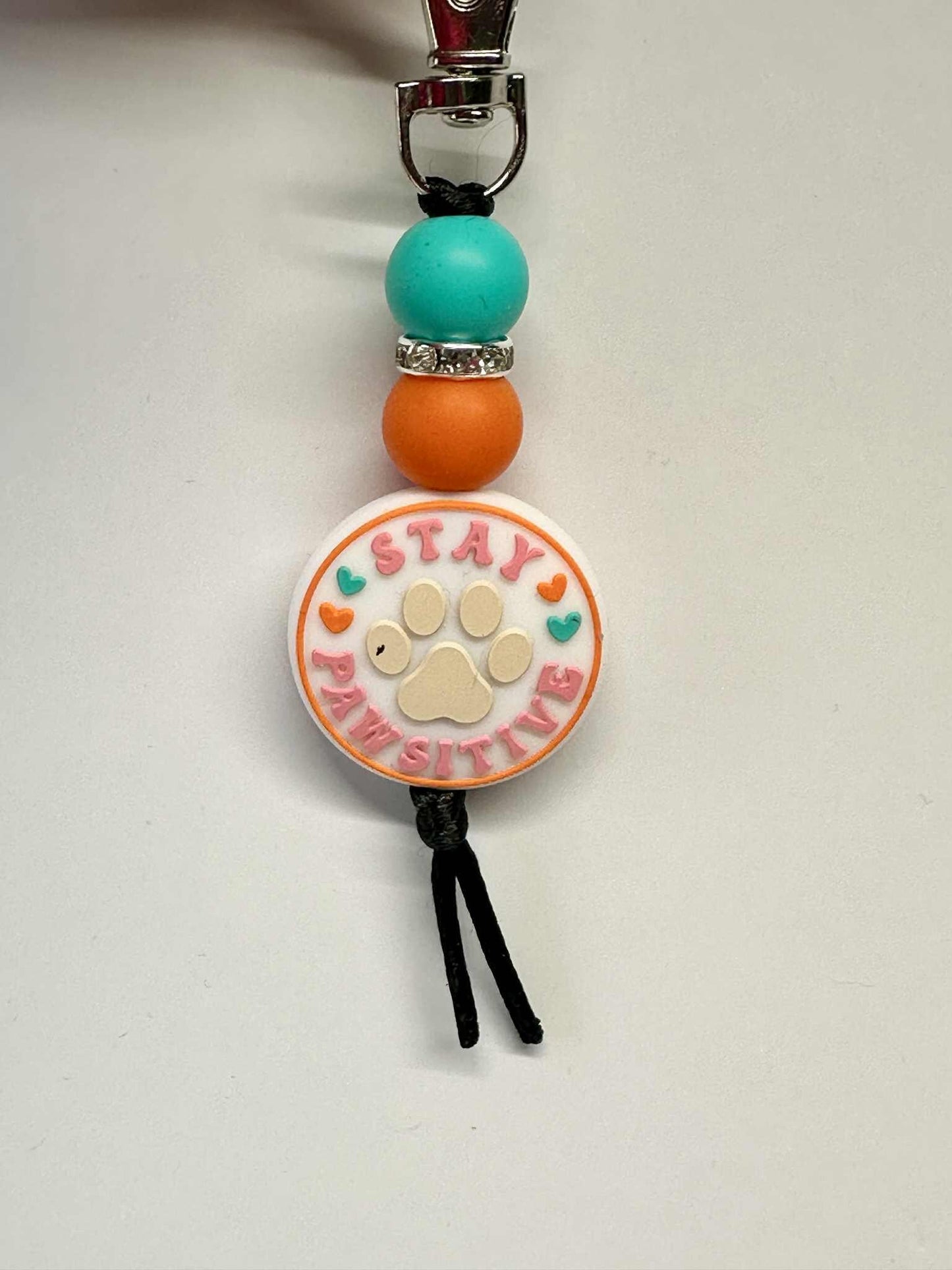 Stay Pawsitive Keychain, Silicone Bead Keychain, Zipper Pull
