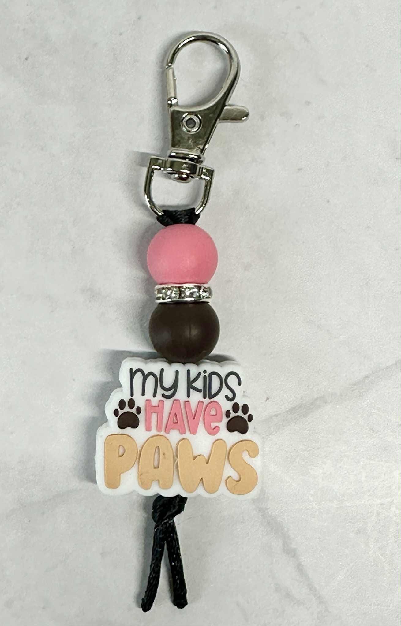 My Kids Have Paws White Keychain, Silicone Bead Keychain, Zipper Pull
