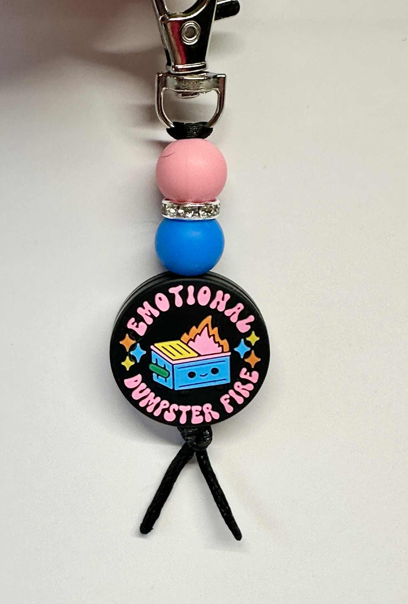 Emotional Dumpster Fire Keychain, Silicone Bead Keychain, Zipper Pull
