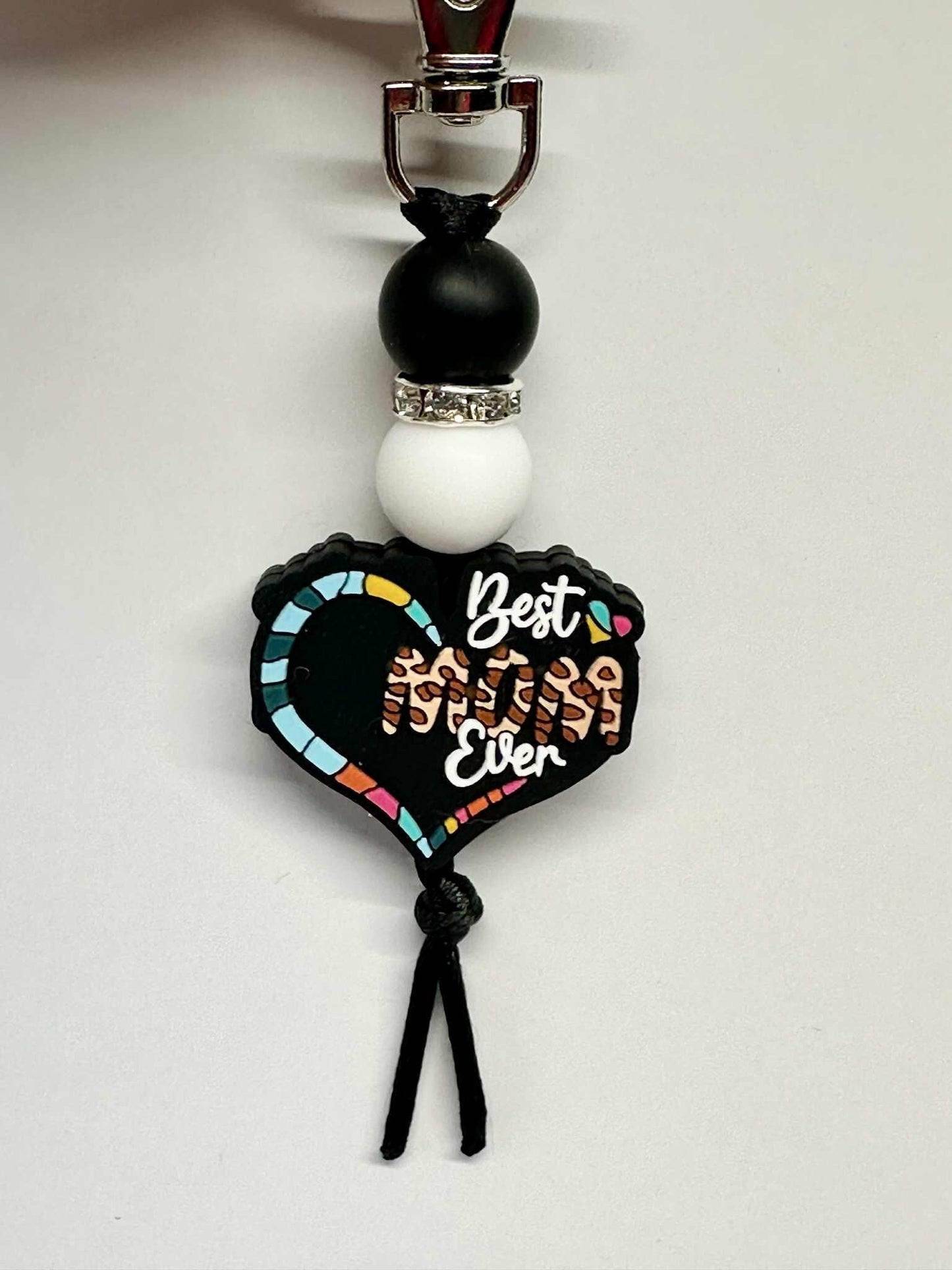 Best Mom Ever Heart Keychain, Silicone Bead Keychain, Zipper Pull