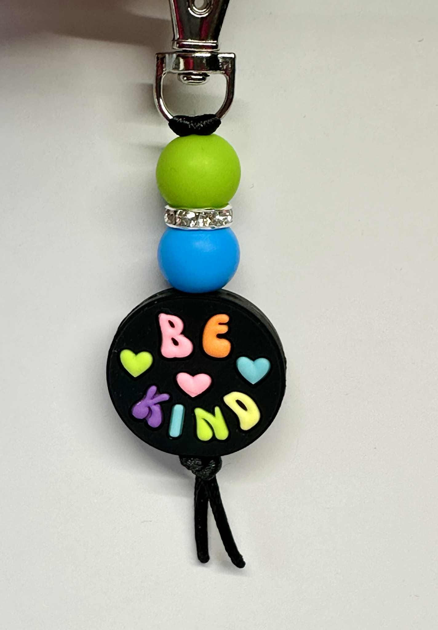 Colorful Be Kind Keychain, Silicone Bead Keychain, Zipper Pull